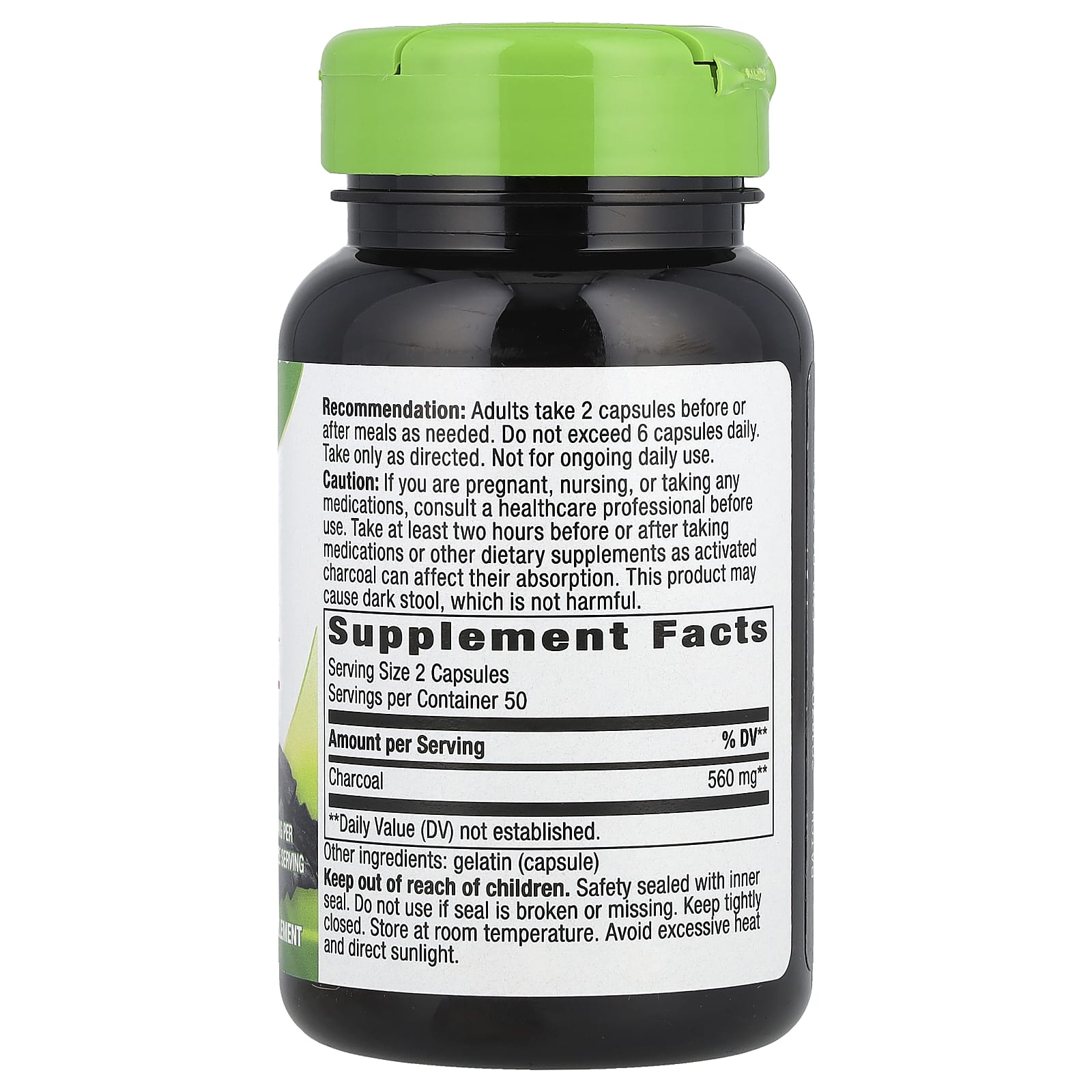 Nature's Way, древесный уголь, активированный, 560 мг, 100 капсул (280 мг в 1 капсуле)