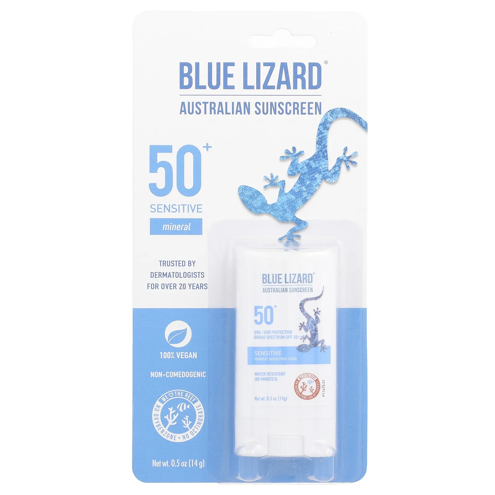 Blue Lizard Australian Sunscreen, Sensitive, минеральный солнцезащитный стик, SPF 50+, 14 г (0,5 унции)