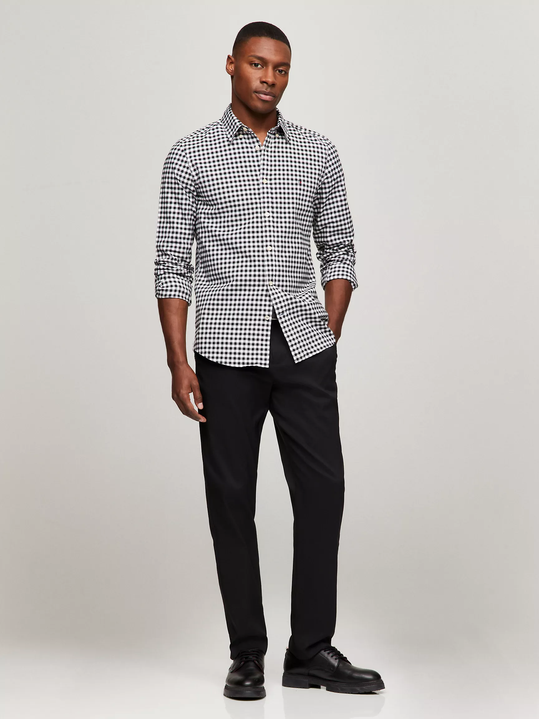 Мужская рубашка Tommy Hilfiger, Приталенная эластичная рубашка из оксфорда в клетку гингем