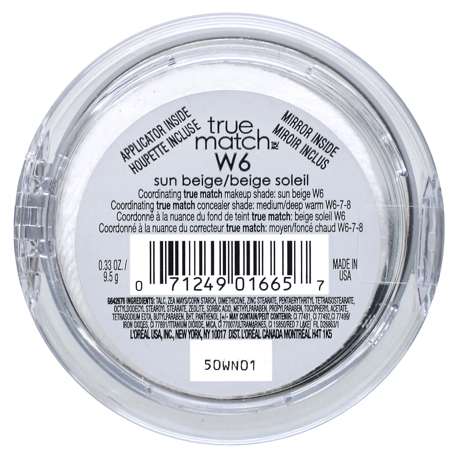 L'Oréal, True Match, супер-растушевка, пудра, W6 Sun-бежевый, 9,5 г, 0,33 унции