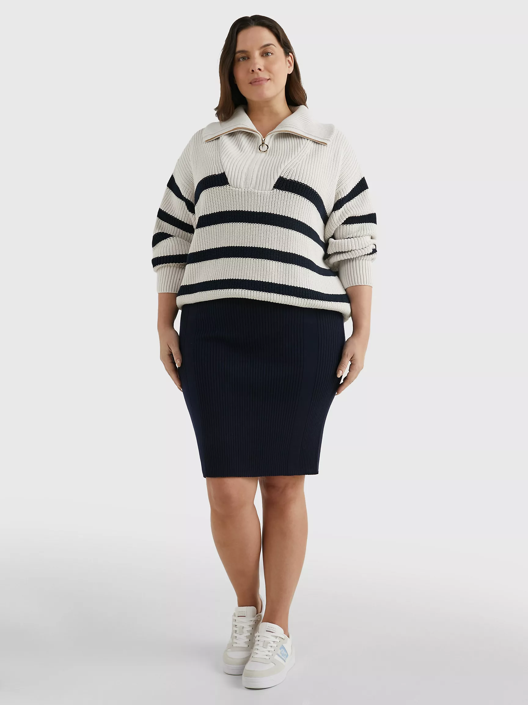 Женский свитер Tommy Hilfiger, Свитер с молнией на четверть длины и полосками Curve