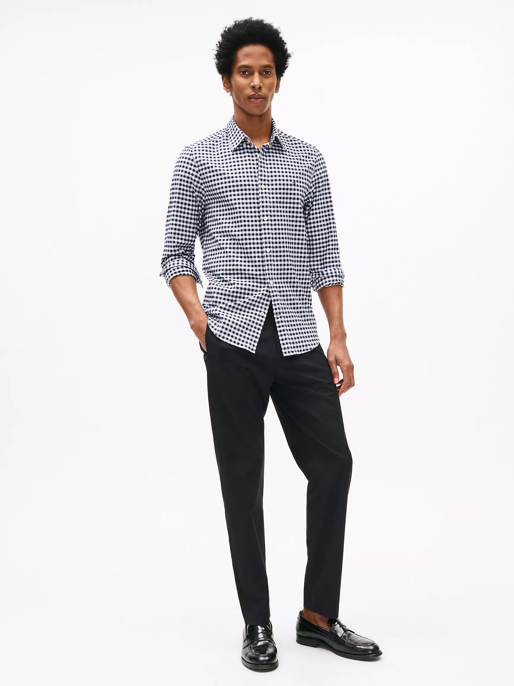 Мужская рубашка Tommy Hilfiger, Приталенная эластичная рубашка из оксфорда в клетку гингем