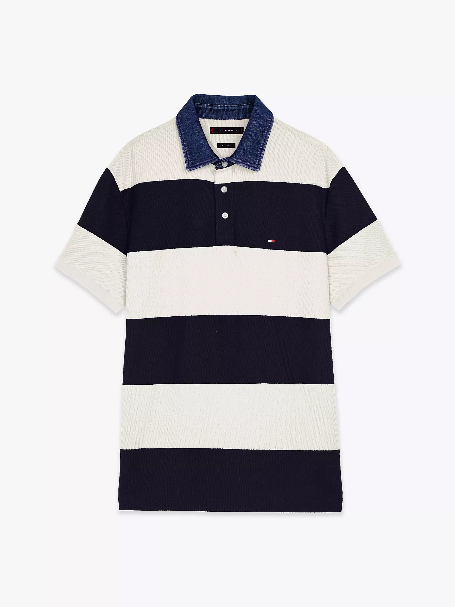 Мужское поло Tommy Hilfiger, Свободное регбийное поло с полосками и джинсовым воротником