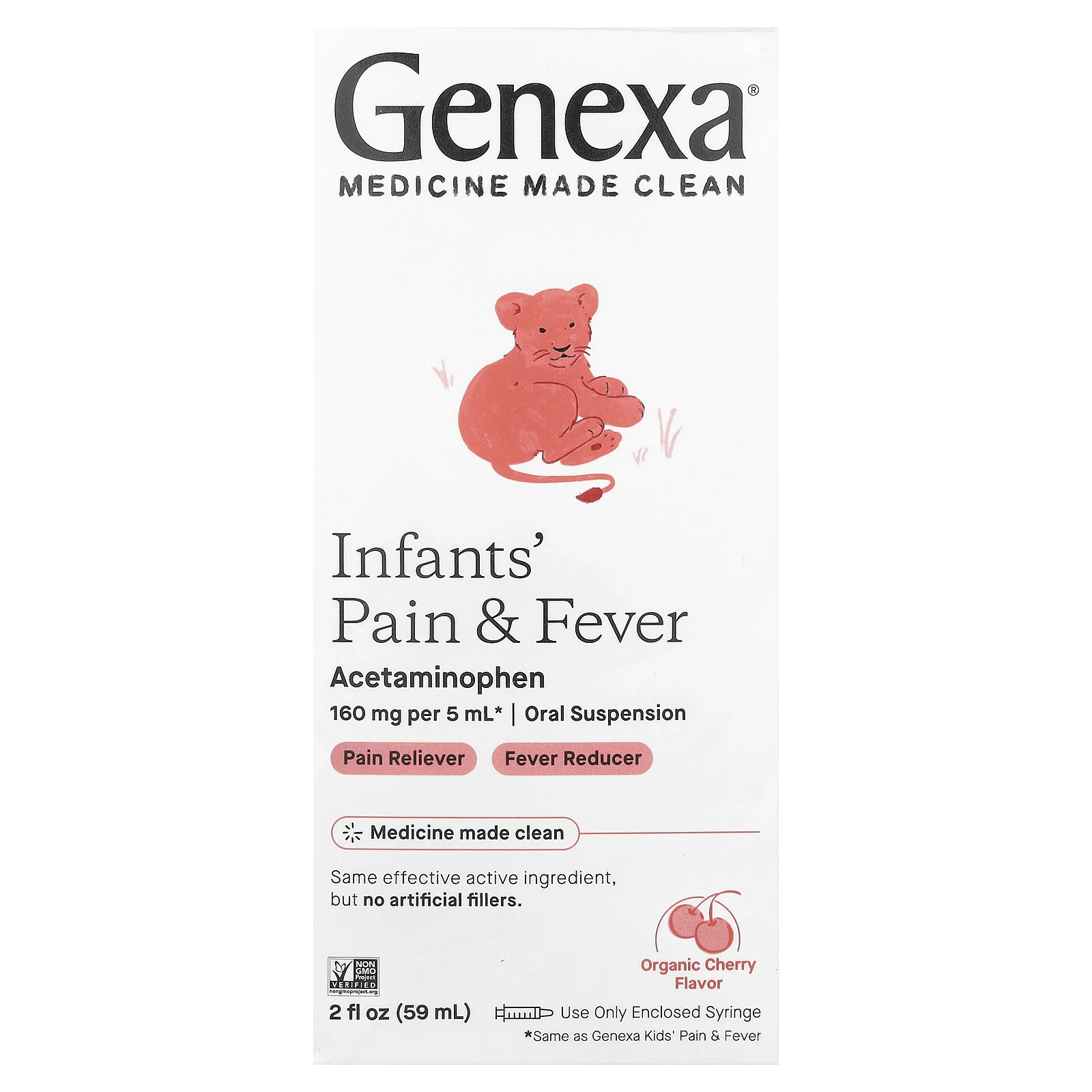 Genexa, Infants 'Pain & Fever, органическая вишня, 160 мг, 59 мл (2 жидк. Унции)