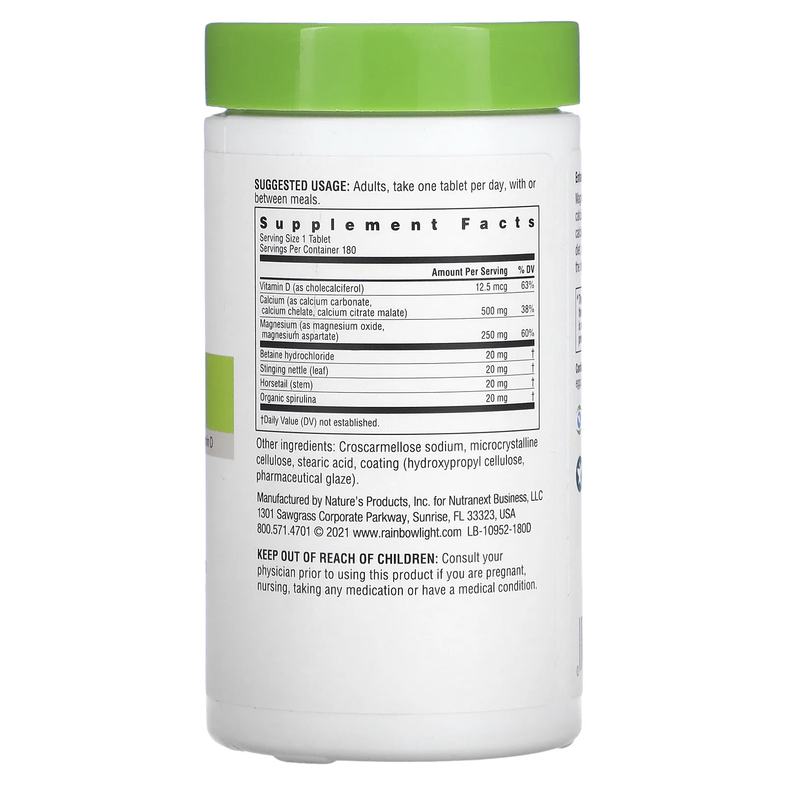 Rainbow Light, кальций, магний и витамин D3, 180 таблеток