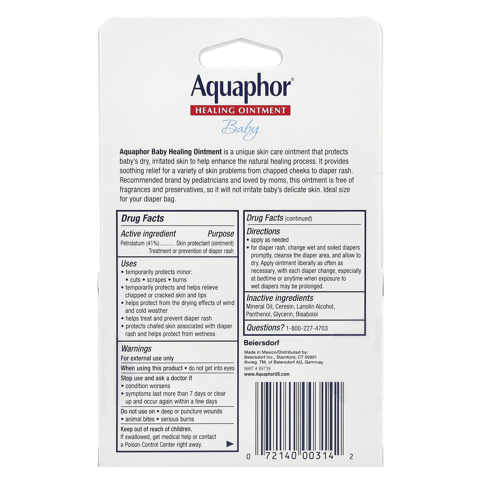 Aquaphor, Детская лечебная мазь, 2 тюбика, 10 г (0,35 унции)