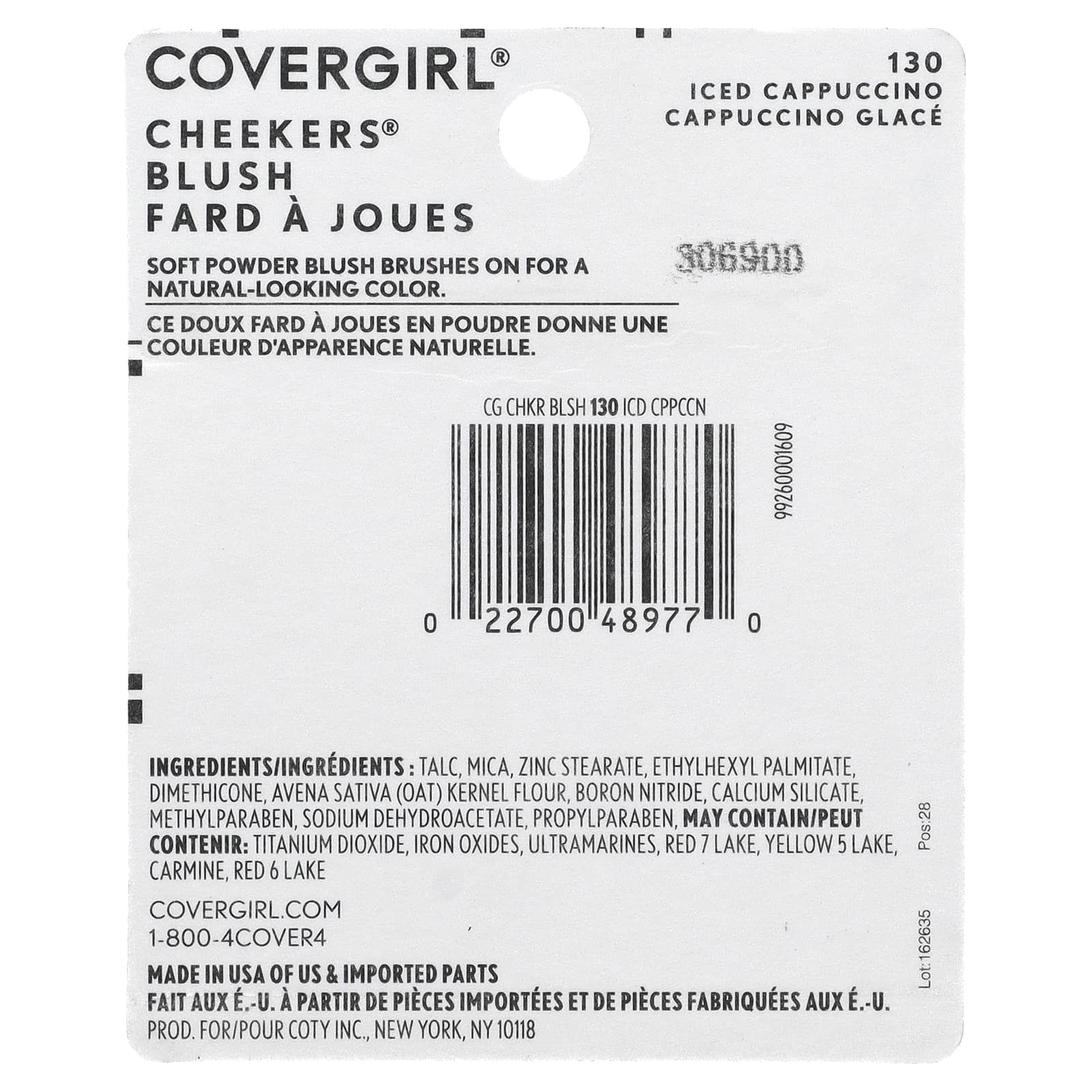 Covergirl, Cheekers Blush, румяна для лица, 130 холодный капучино, 3 г (0,12 унции)