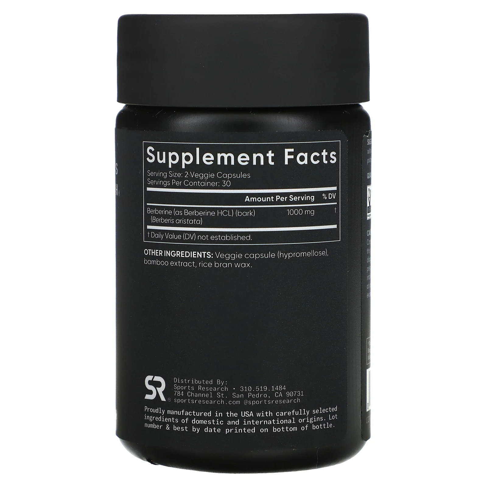 Sports Research, берберин, 1000 мг, 60 растительных капсул (500 мг в 1 капсуле)