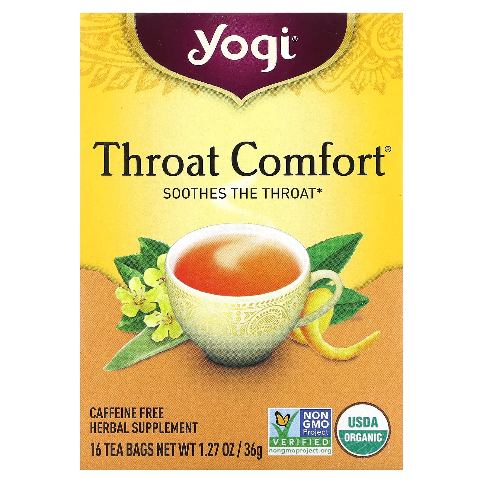 Yogi Tea, Throat Comfort, без кофеина, 16 чайных пакетиков, 36 г (1,27 унции)