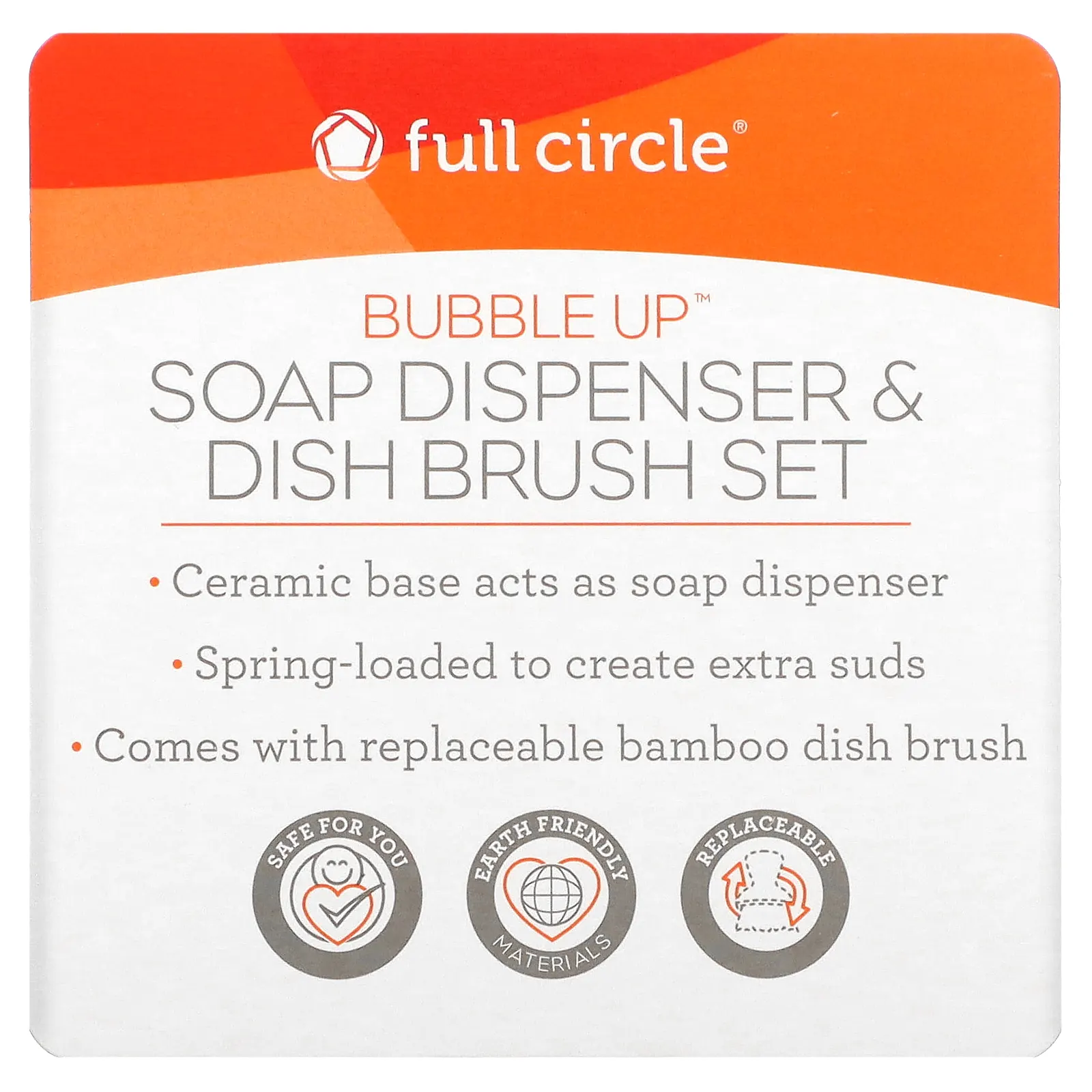 Full Circle, Bubble Up, дозатор мыла и набор кистей для посуды, белый, 1 набор