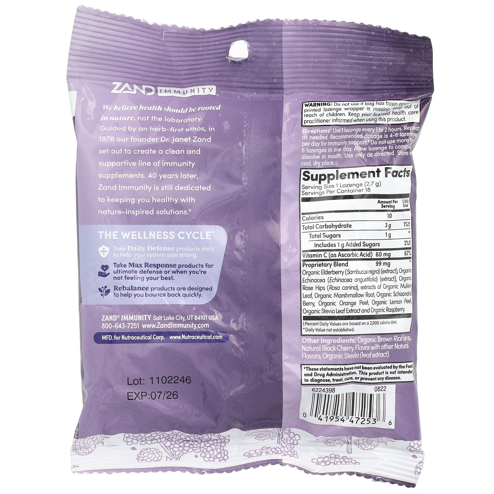 Zand, органическая бузина с витамином C, леденцы со вкусом ягод, 18 леденцов от боли в горле