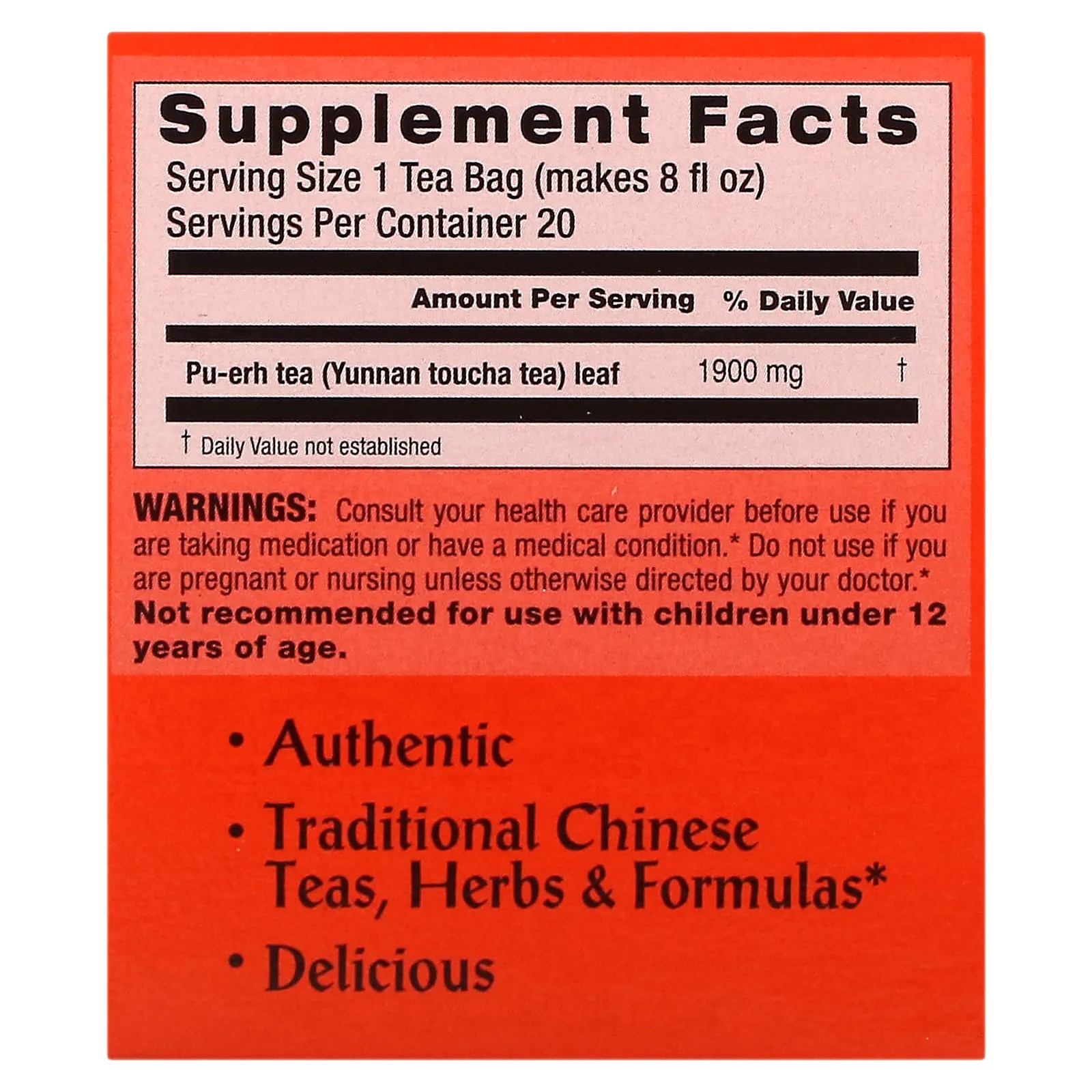 Triple Leaf Tea, чай пуэр с холестерином, 20 чайных пакетиков, 38 г (1,34 унции)