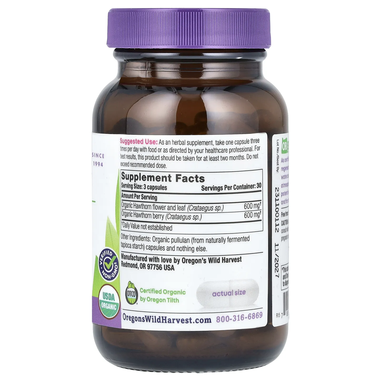 Oregon's Wild Harvest, Боярышник, 90 желатиновых капсул