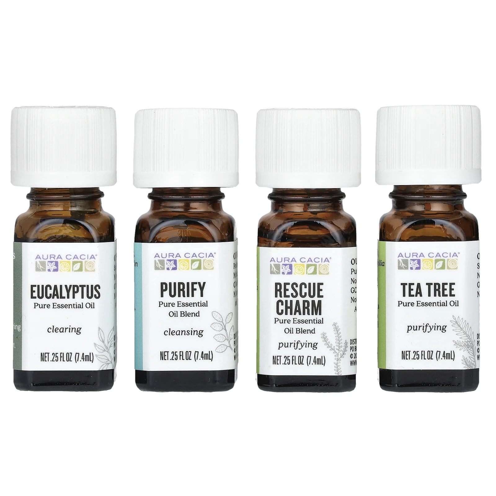 Aura Cacia, Purify Kit, очищающие чистые эфирные масла, 4 флакона по 7,4 мл (0,25 жидк. Унции)