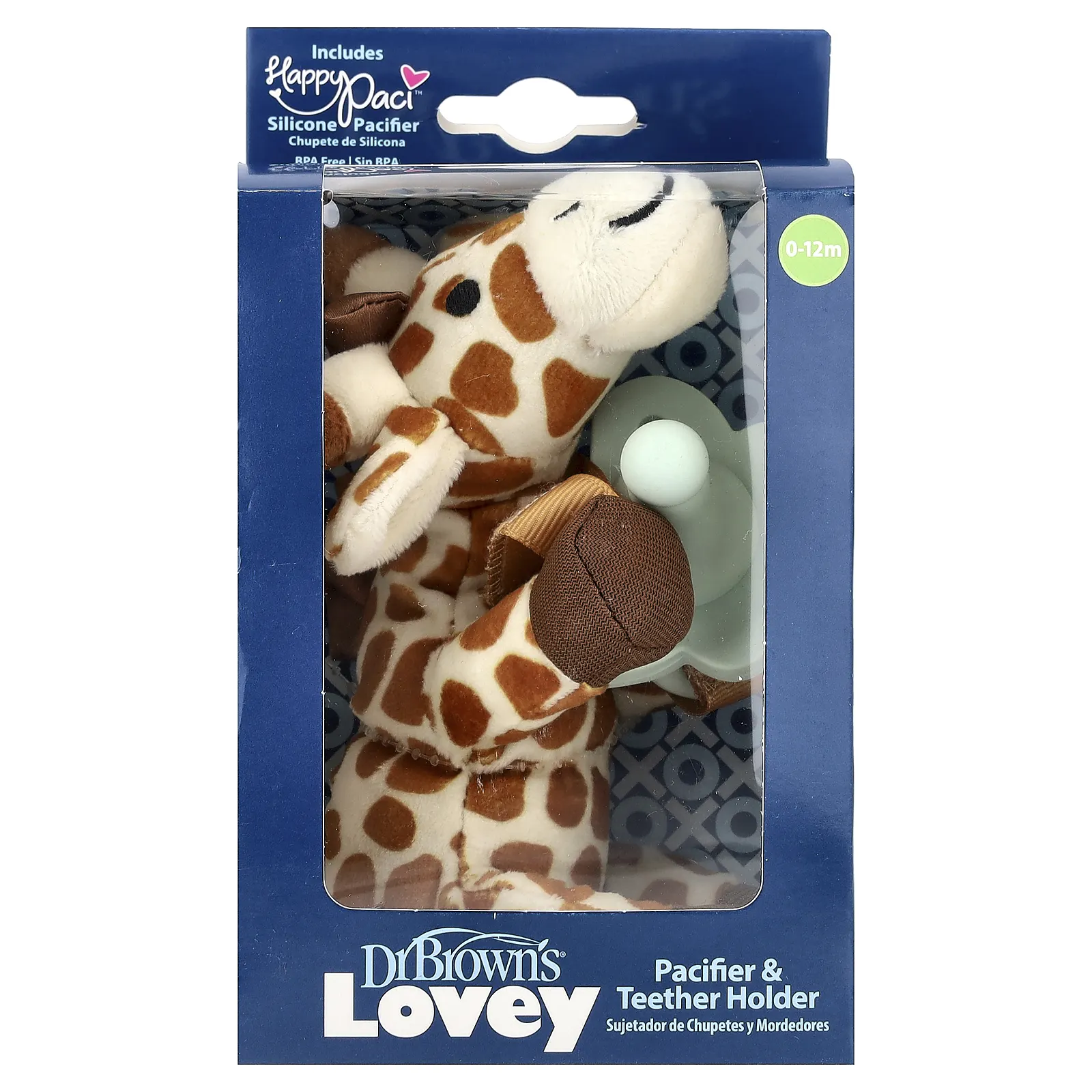 Dr. Brown's, Lovey, Happy Paci™, силиконовый контейнер для соски и держателя для зубов, для детей от 0 до 12 месяцев, жираф, набор из 2 предметов