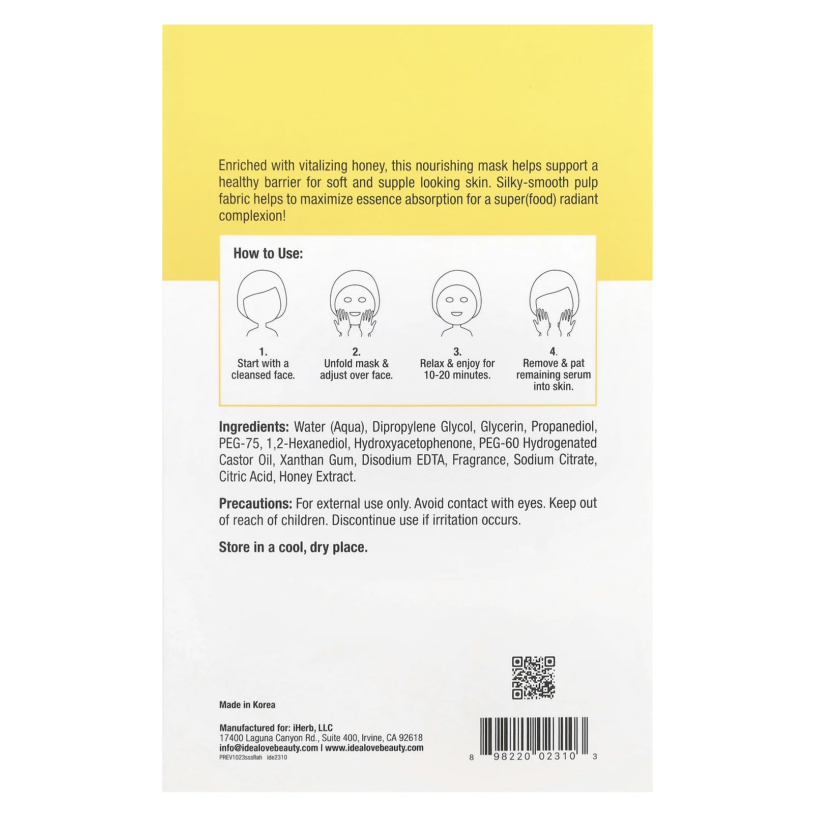 Idealove, Superfood Skin Savior, маска с суперфудами, мед, 5 шт. по 20 мл (0,68 жидк. унции)