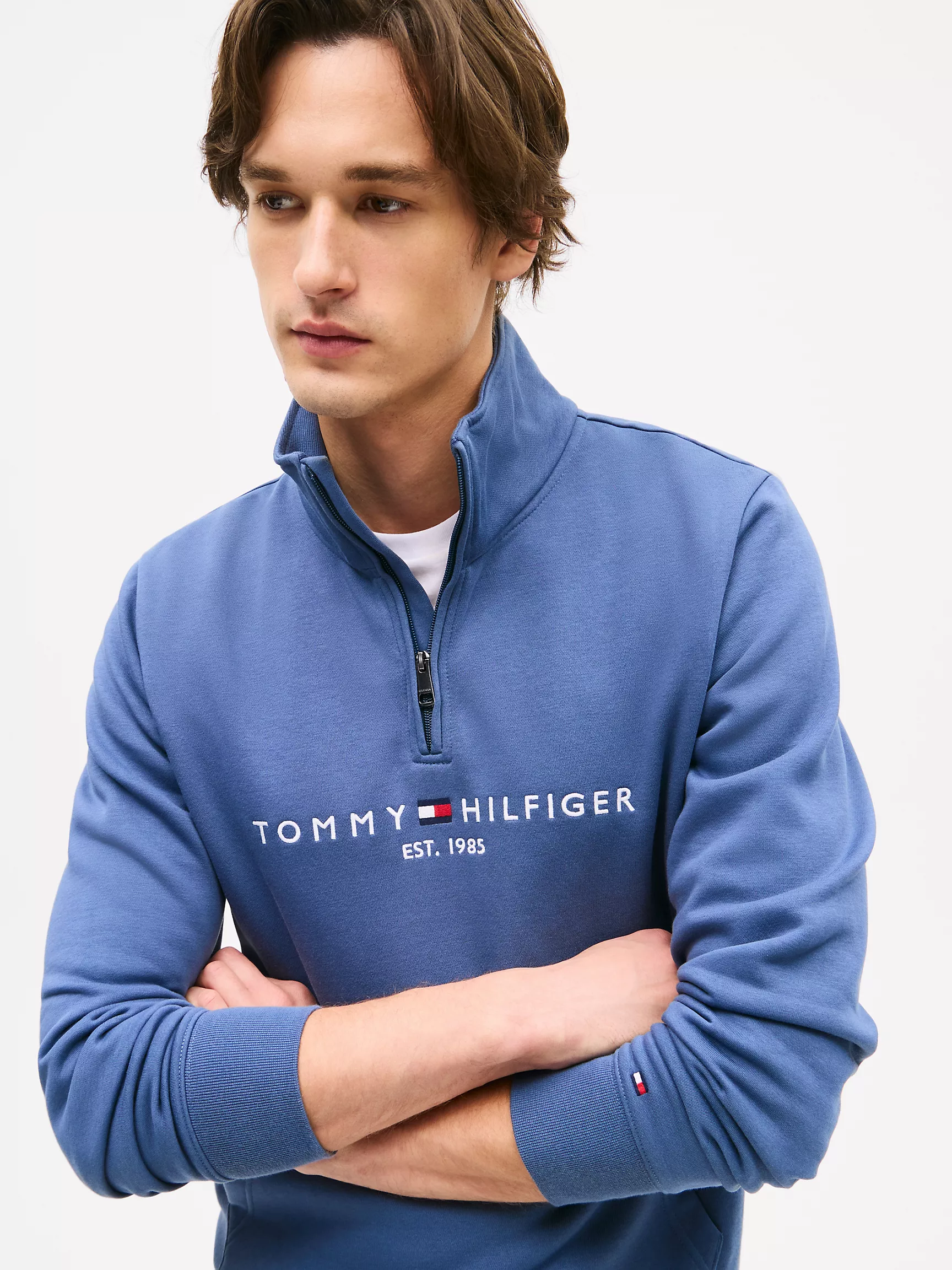 Мужская толстовка Tommy Hilfiger, Толстовка с четвертной молнией и вышитым логотипом Tommy