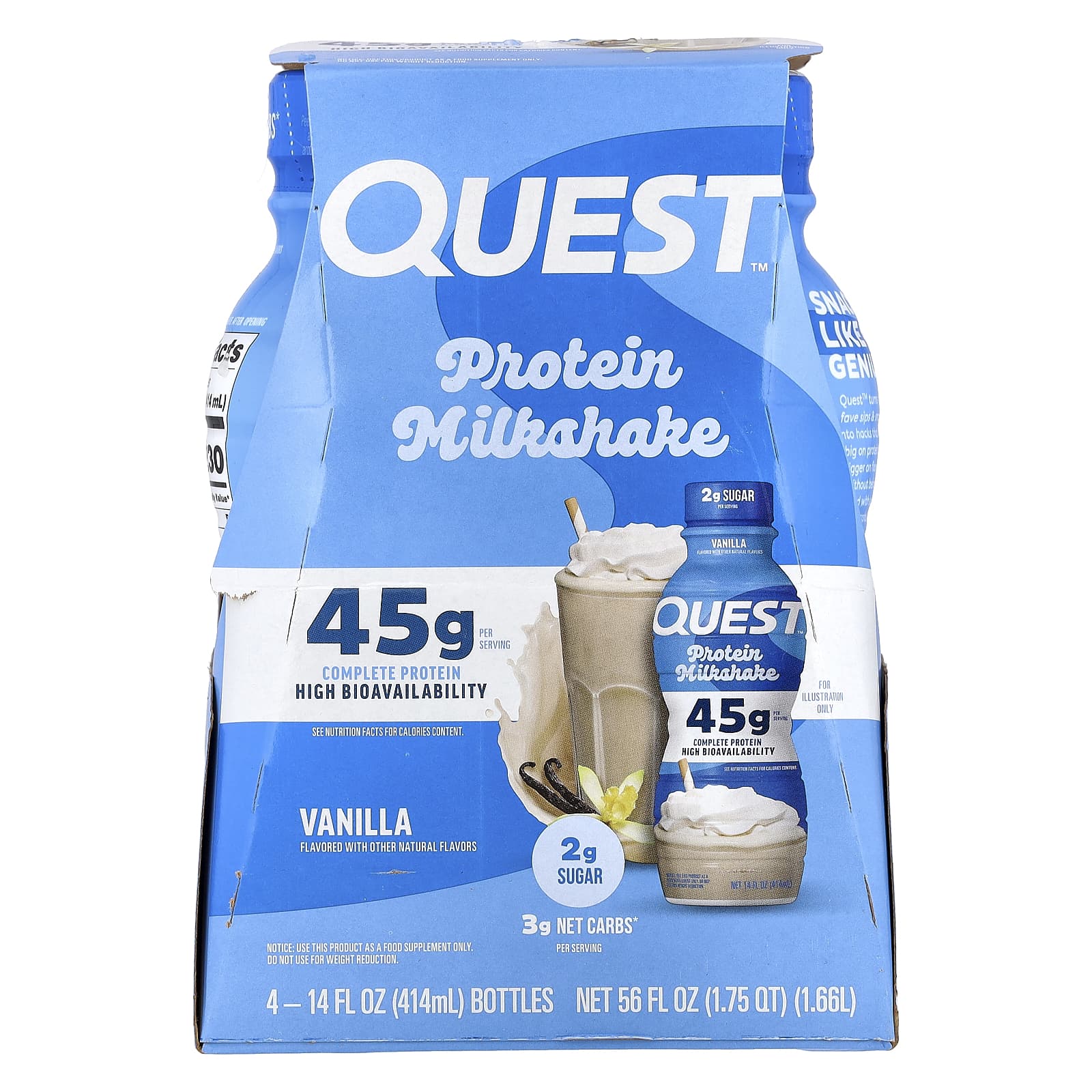 Quest Nutrition, Протеиновый молочный коктейль, ваниль, 4 флакона по 414 мл (14 жидк. Унций)