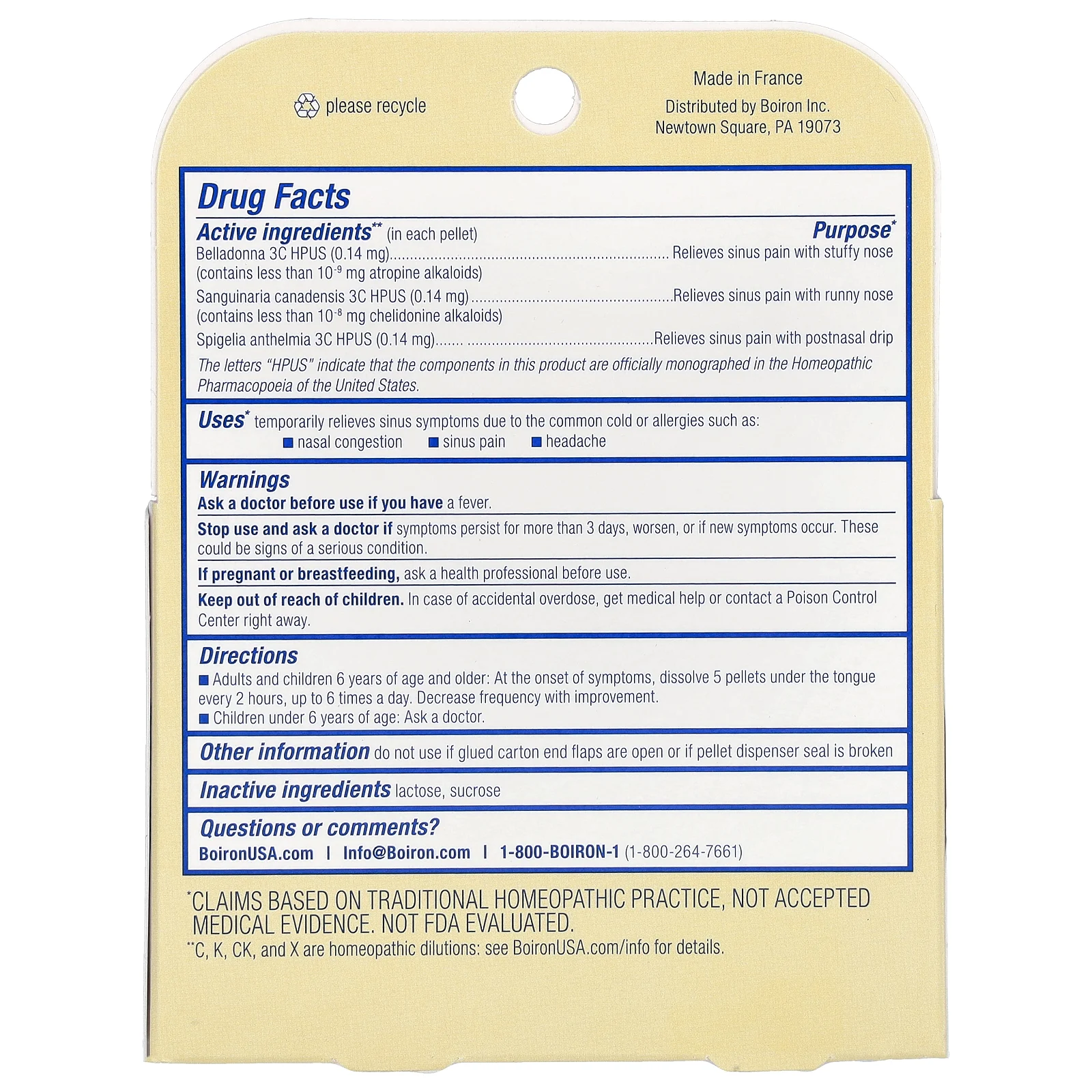 Boiron, SinusCalm, средство для облегчения заложенности носа, 2 тюбика, прибл. 80 гранул в каждой