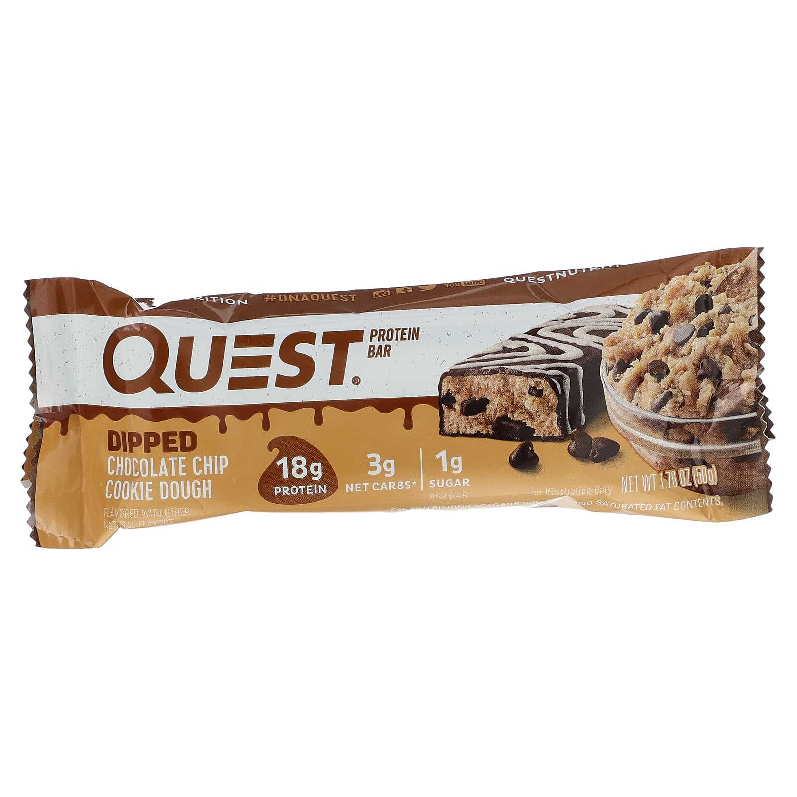 Quest Nutrition, Протеиновый батончик, тесто с шоколадной крошкой, 12 батончиков, 50 г (1,76 унции)