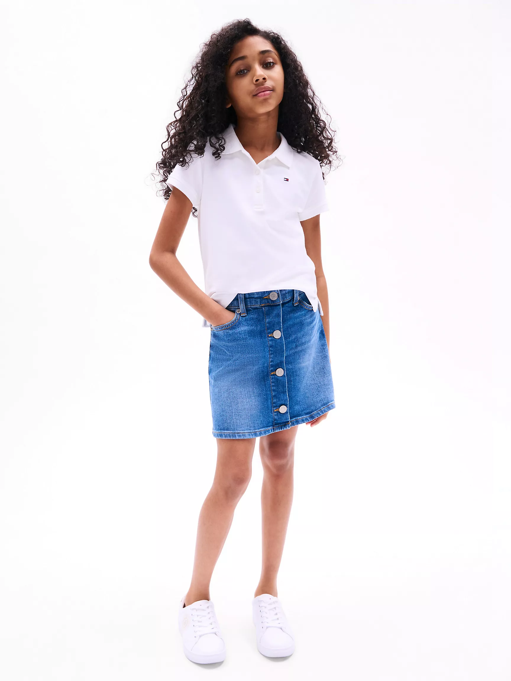 Рубашка-поло для девочек Tommy Hilfiger, Детское эластичное однотонное поло