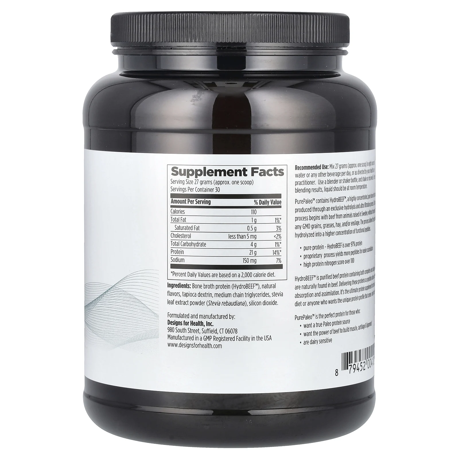 Designs For Health, PurePaleo™, Bone Broth Protein, Vanilla , 1.8 lbs (810 g)