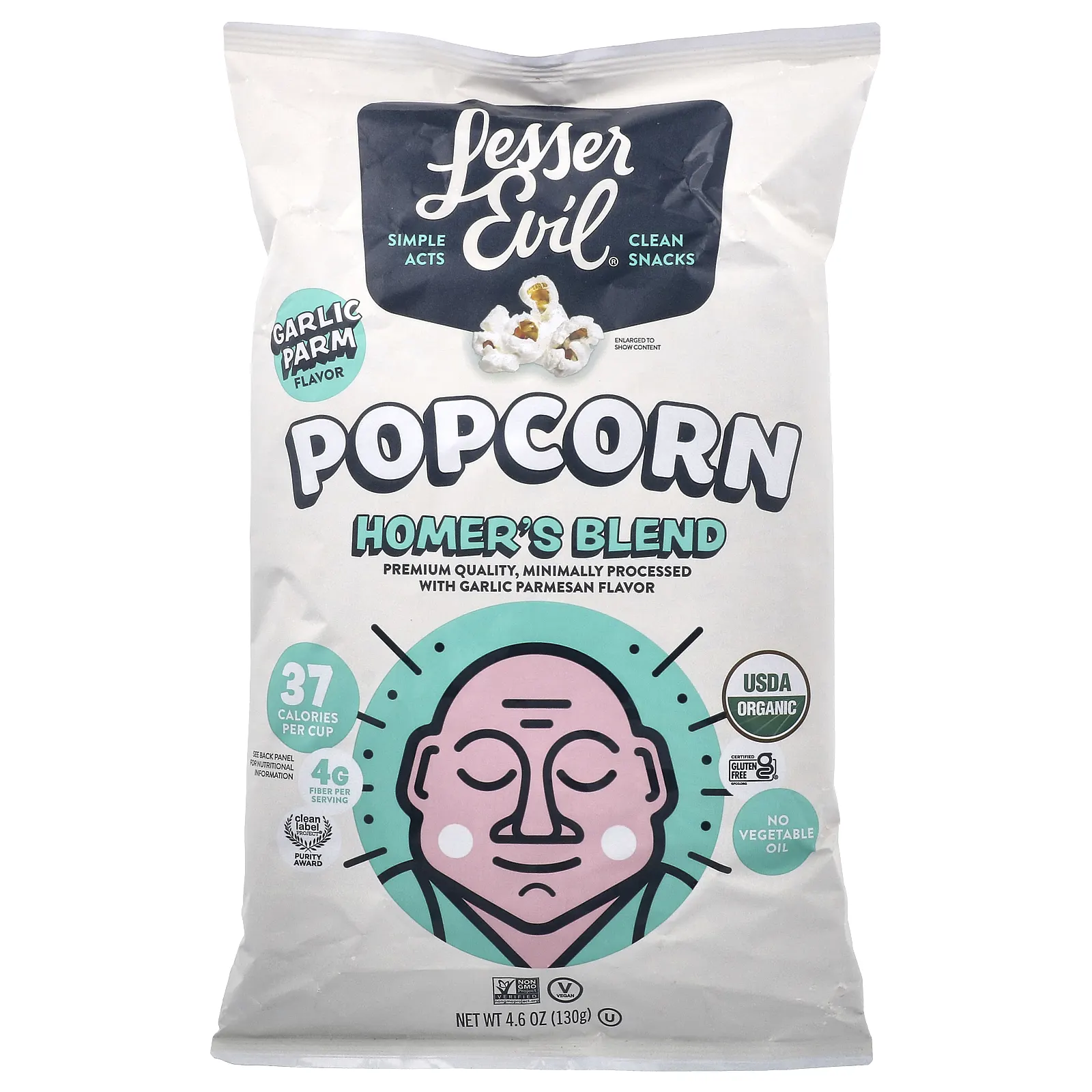 LesserEvil, Popcorn, смесь Гомера, соцветие чеснока, 130 г (4,6 унции)