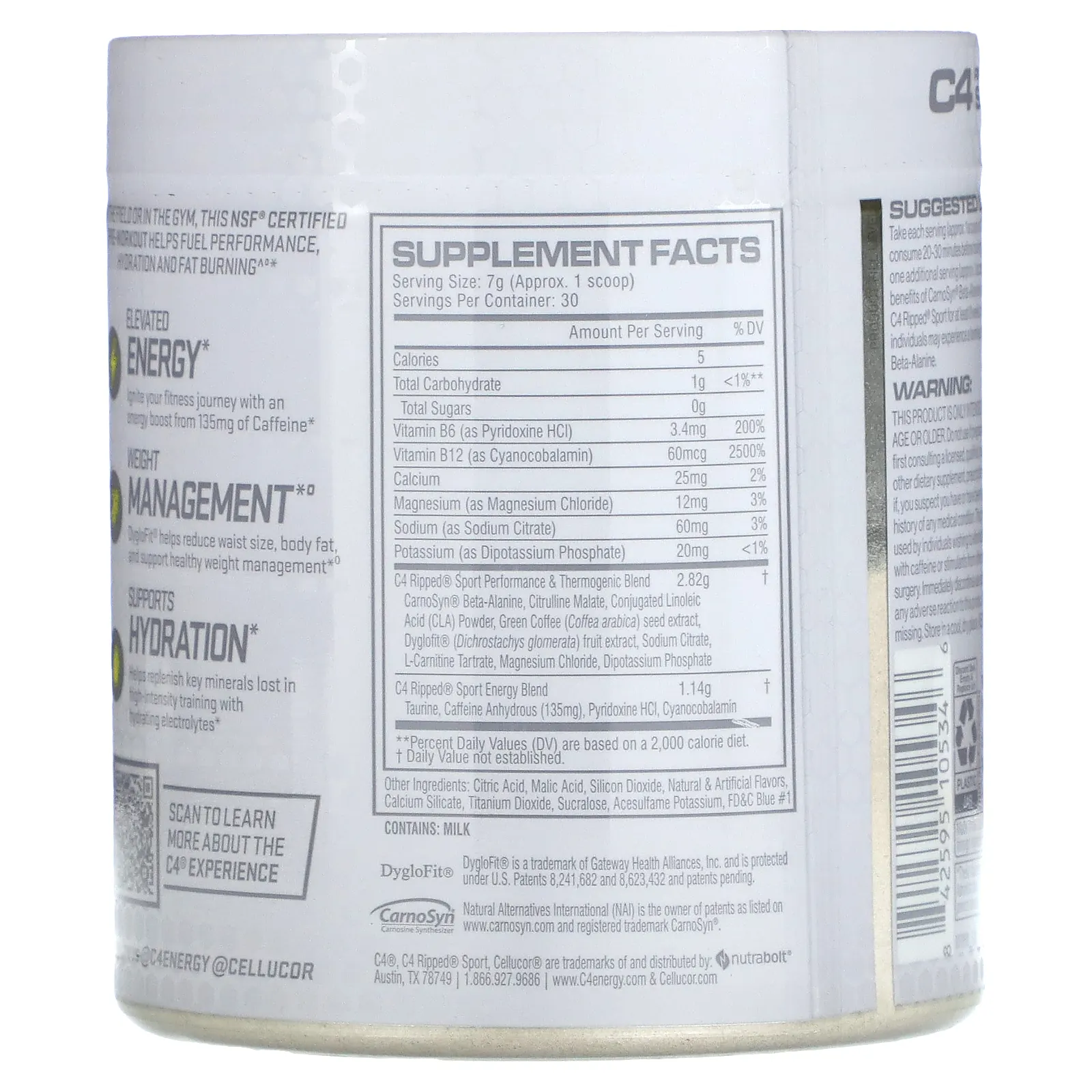 Cellucor, C4 Ripped Sport, перед тренировкой, Arctic Snow Cone, 246 г (8,7 унции)