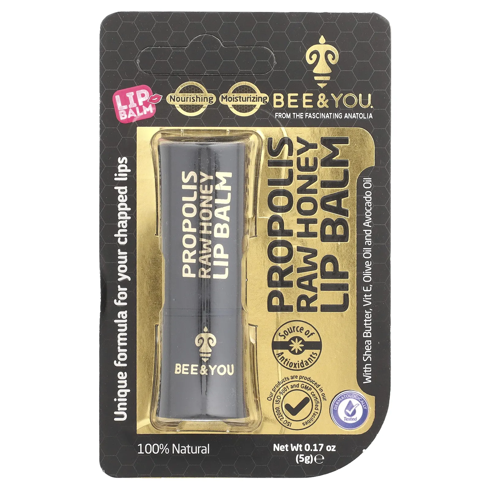 Bee & You, Бальзам для губ с медом и прополисом, 5 г (0,17 унции)