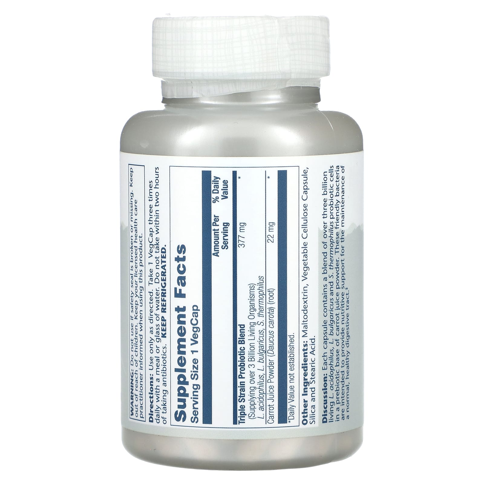 Solaray, Сублимированный сок из моркови с ацидофильными грибами и пребиотиками, 3 млрд КОЕ, 120 вегетарианских капсул