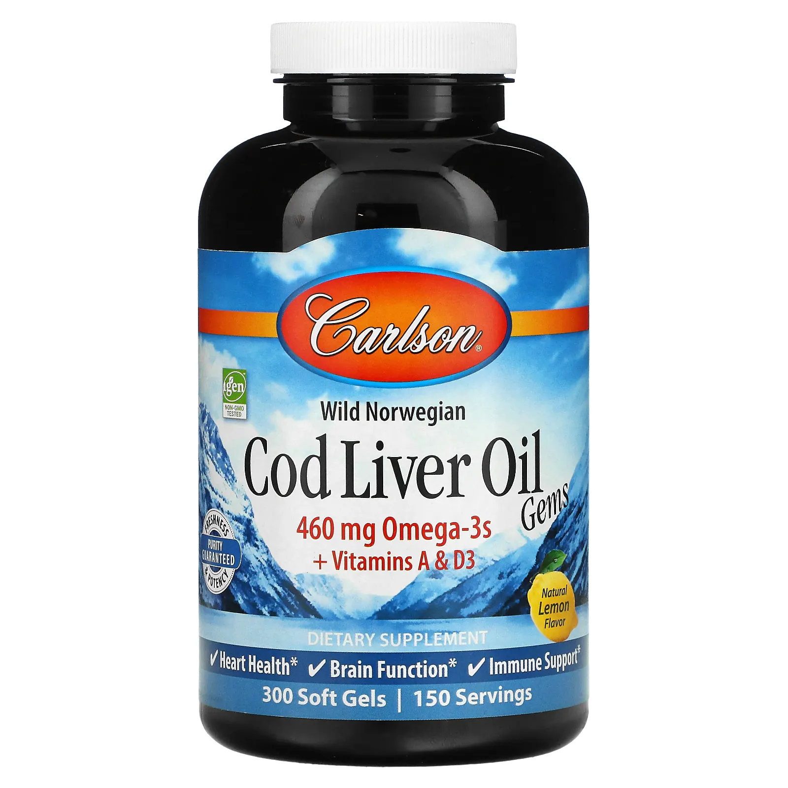 Carlson, Wild Norwegian, Cod Liver Oil Gems, жир печени дикой норвежской трески в капсулах, со вкусом натурального лимона, 460 мг, 300 капсул (230 мг в 1 капсуле)