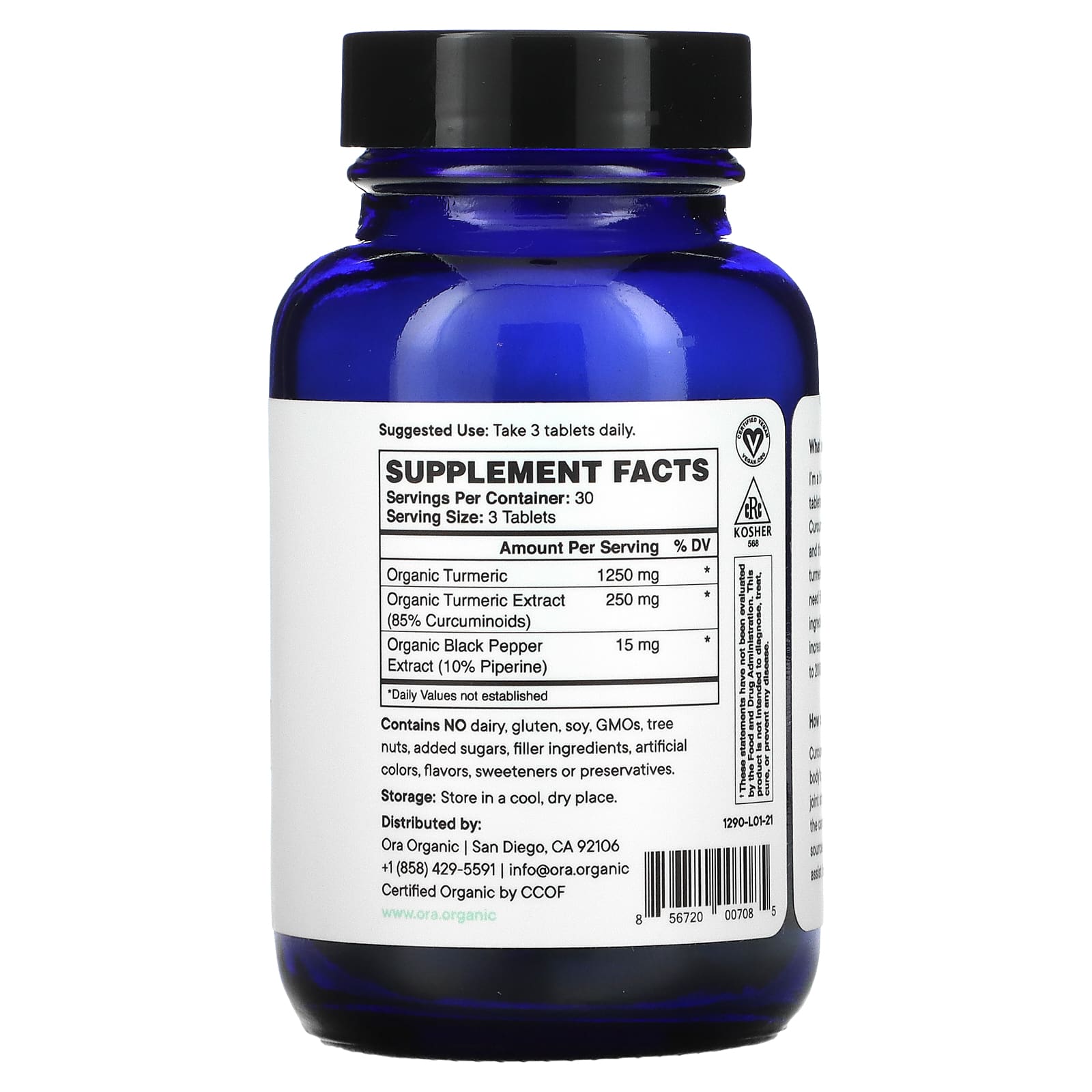 Ora, You're Golden, органический куркумин из куркумы, 1500 мг, 90 таблеток (500 мг в 1 таблетке)