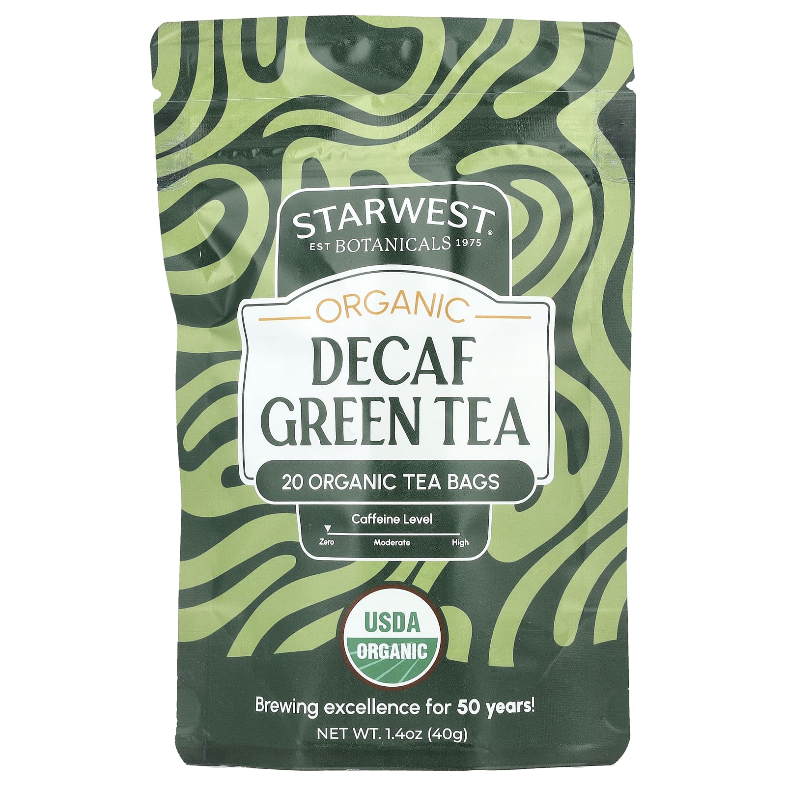 Starwest Botanicals, Органический зеленый чай, без кофеина, 20 чайных пакетиков, 40 г (1,4 унции)
