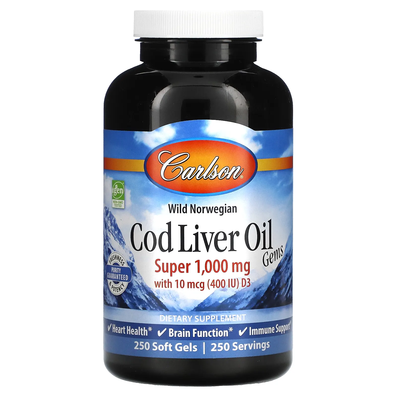 Carlson, Cod Liver Oil Gems, капсулы из жира печени дикой норвежской трески, высшего качества, 1000 мг, 250 капсул