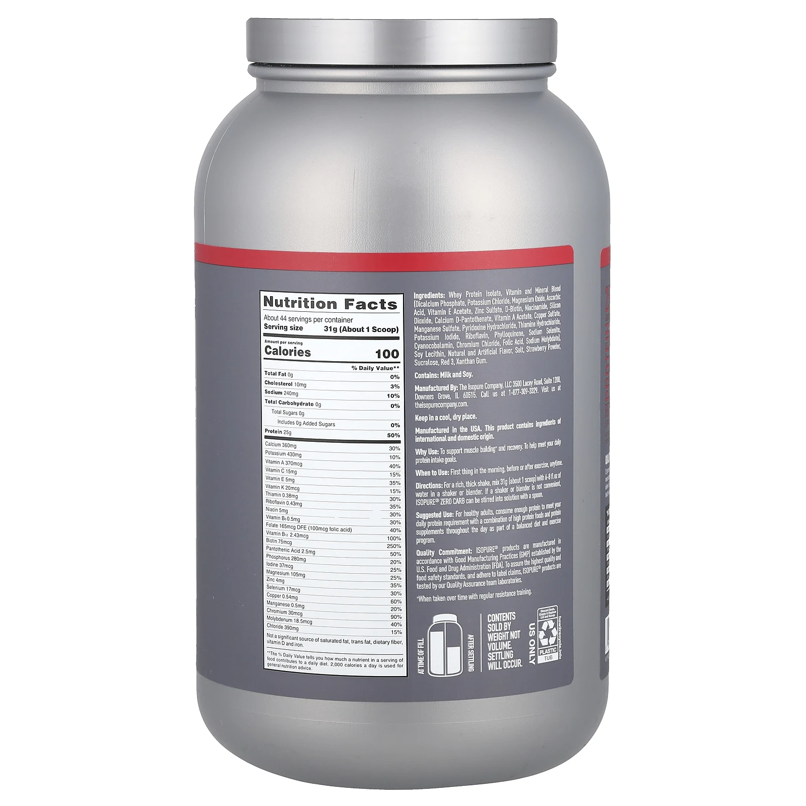 Isopure, Zero Carb, протеиновый порошок, клубника и сливки, 1,36 кг (3 фунта)