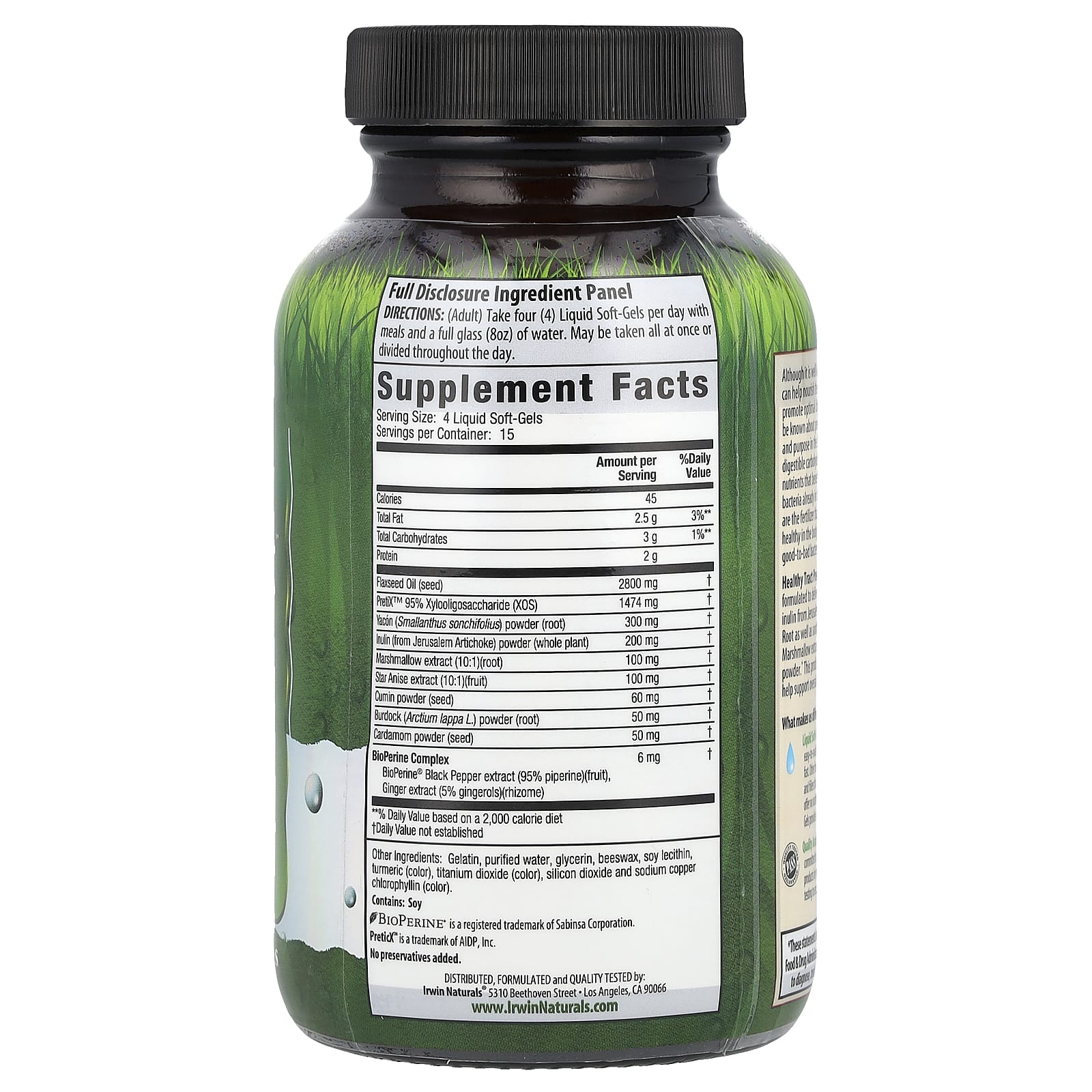 Irwin Naturals, Healthy Tract Prebiotic, пребиотик для здоровья кишечника, 60 капсул с жидкостью