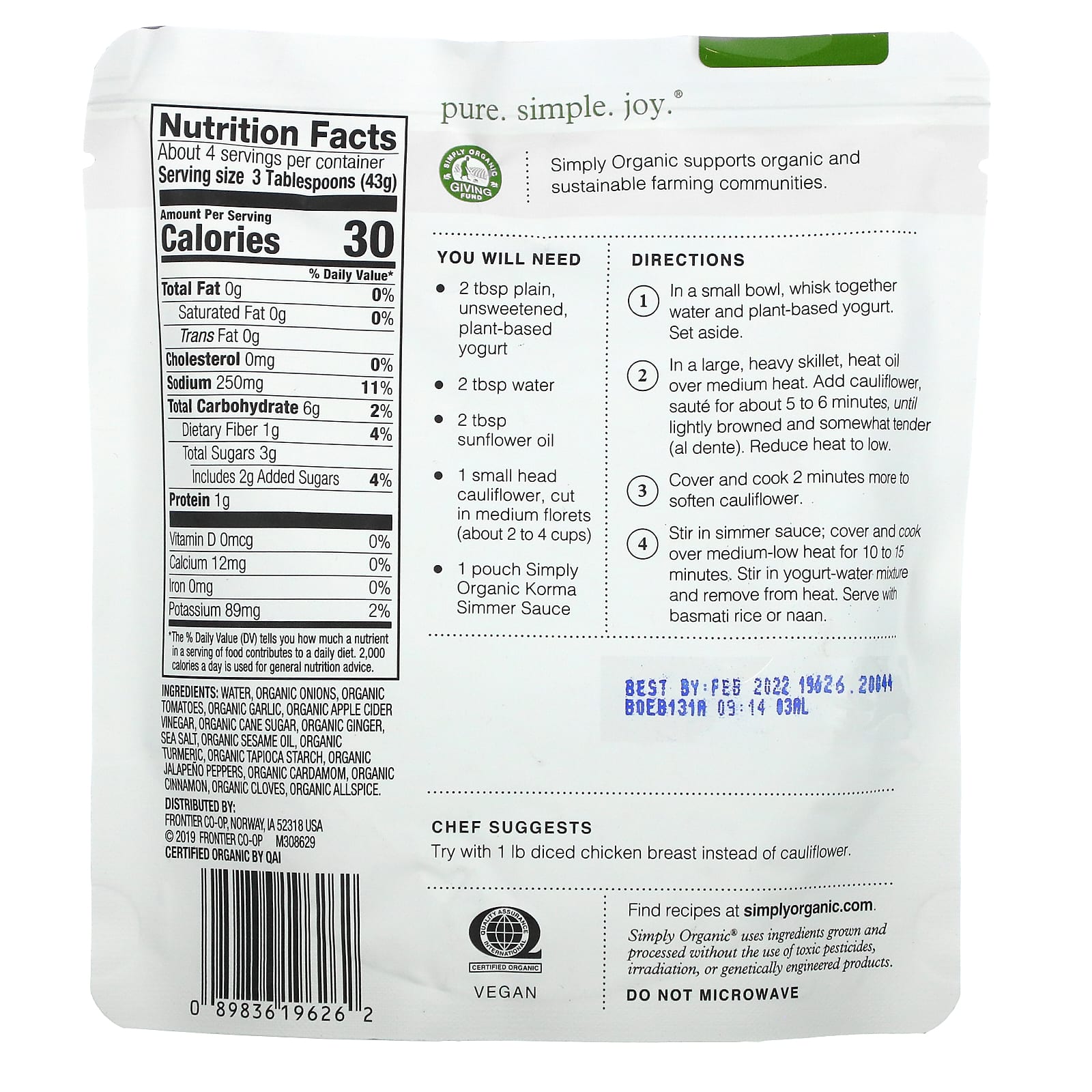 Simply Organic, Соус Корма, индийские блюда, 170 г (6 унций)