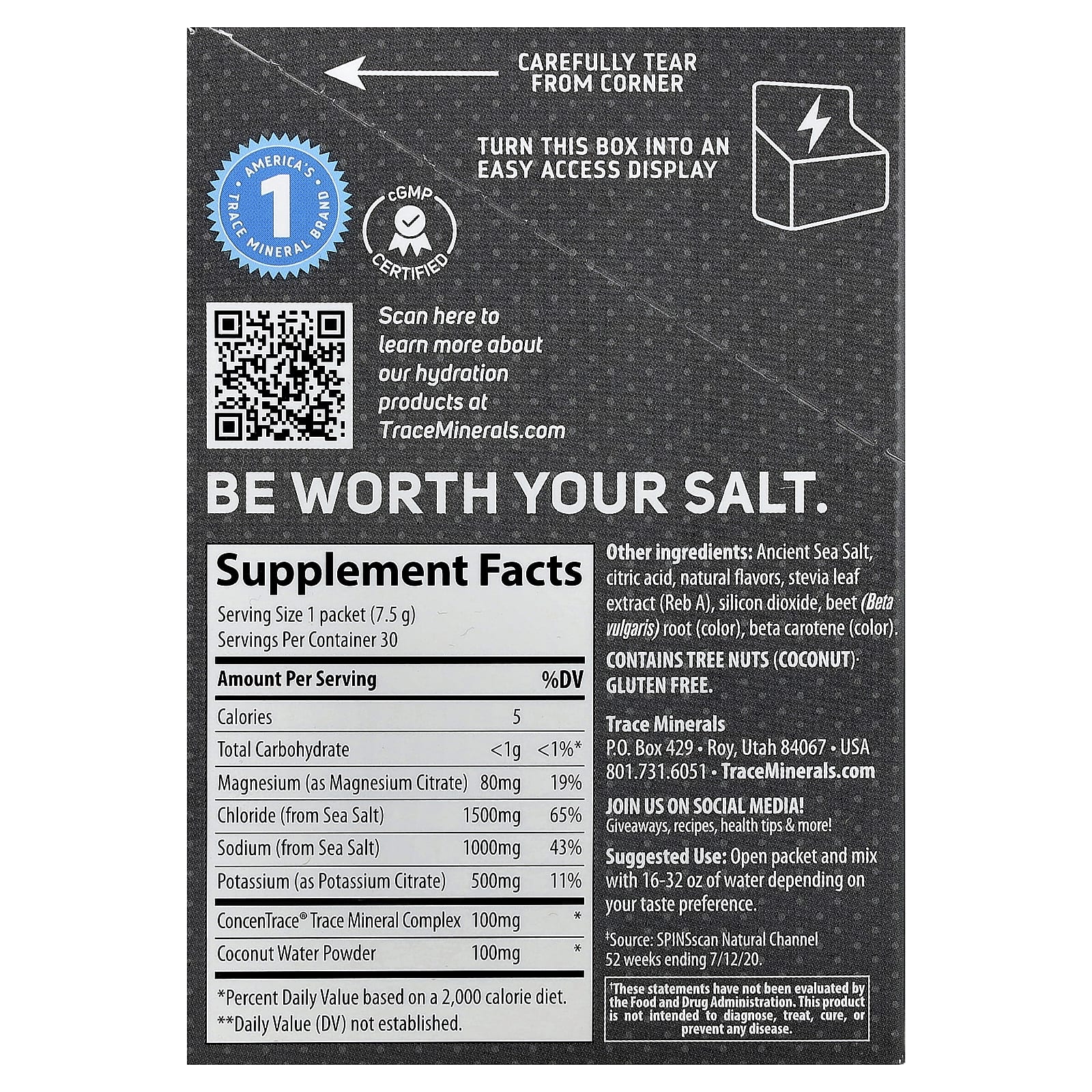 Trace, TM Sport, смесь для приготовления напитков с электролитами ZeroLyte и кокосовой водой, тропическая соль, 30 пакетиков по 7,5 г (0,26 унции)