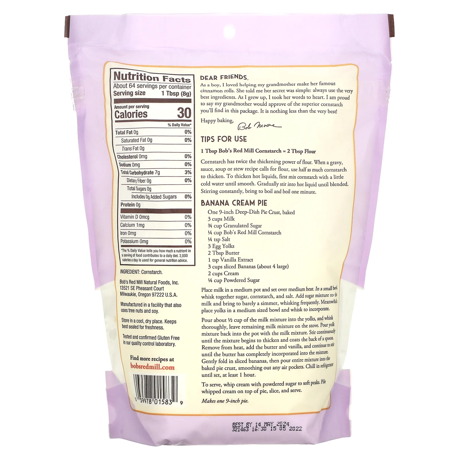 Bob's Red Mill, кукурузный крахмал, безглютеновый, 510 г (18 унций)