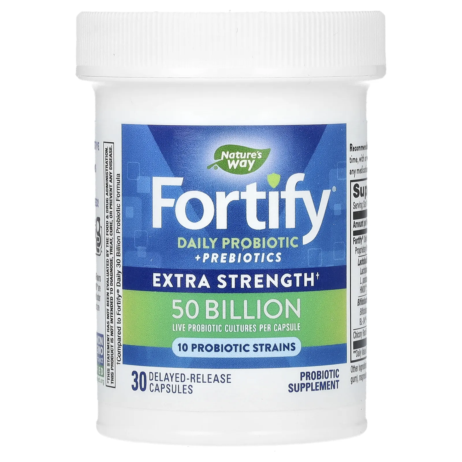 Nature's Way, Fortify, пробиотики и пребиотики для ежедневного приема, повышенная сила действия, 50 млрд, 30 капсул с отсроченным высвобождением