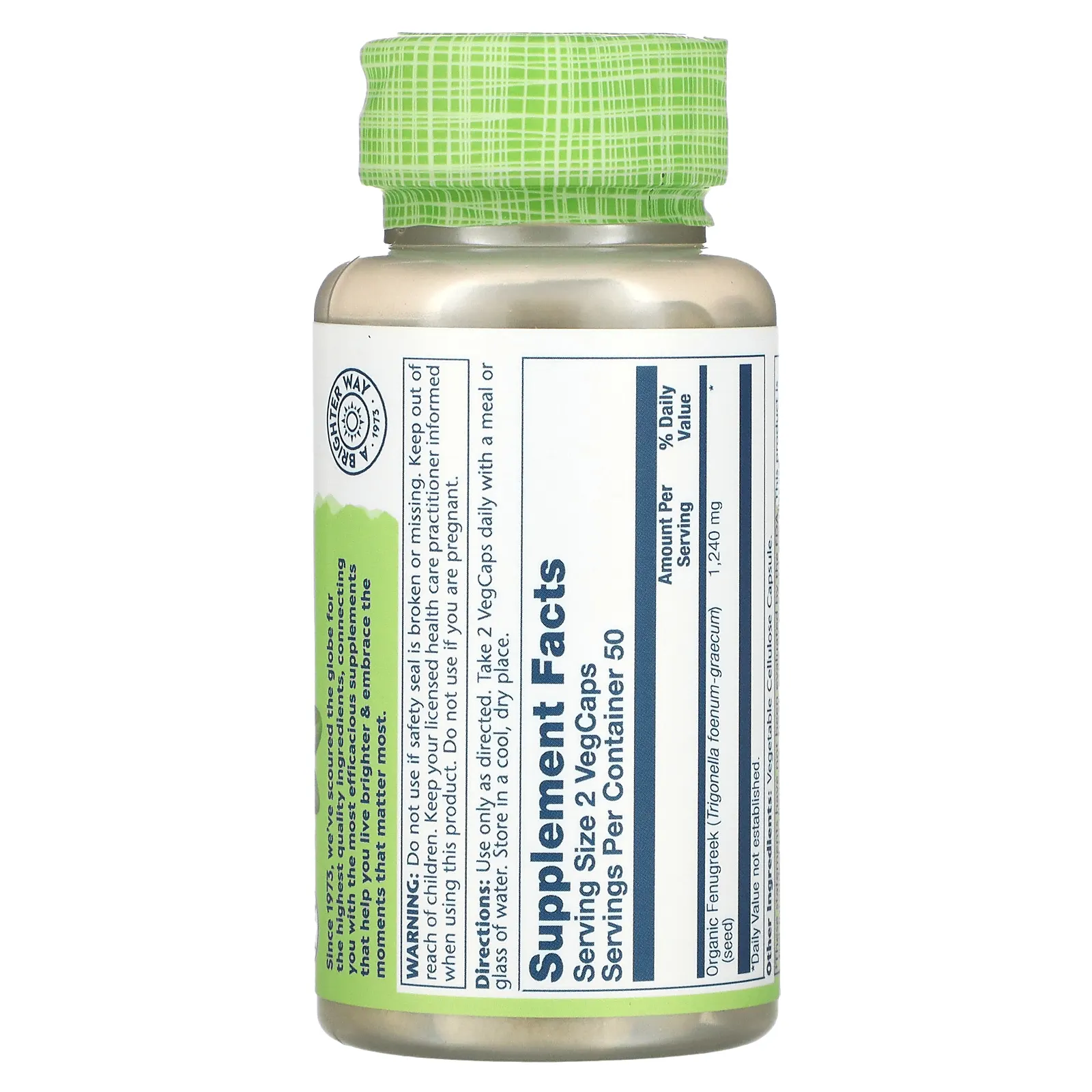 Solaray, пажитник, 1240 мг, 100 вегетарианских капсул (620 мг в 1 капсуле)