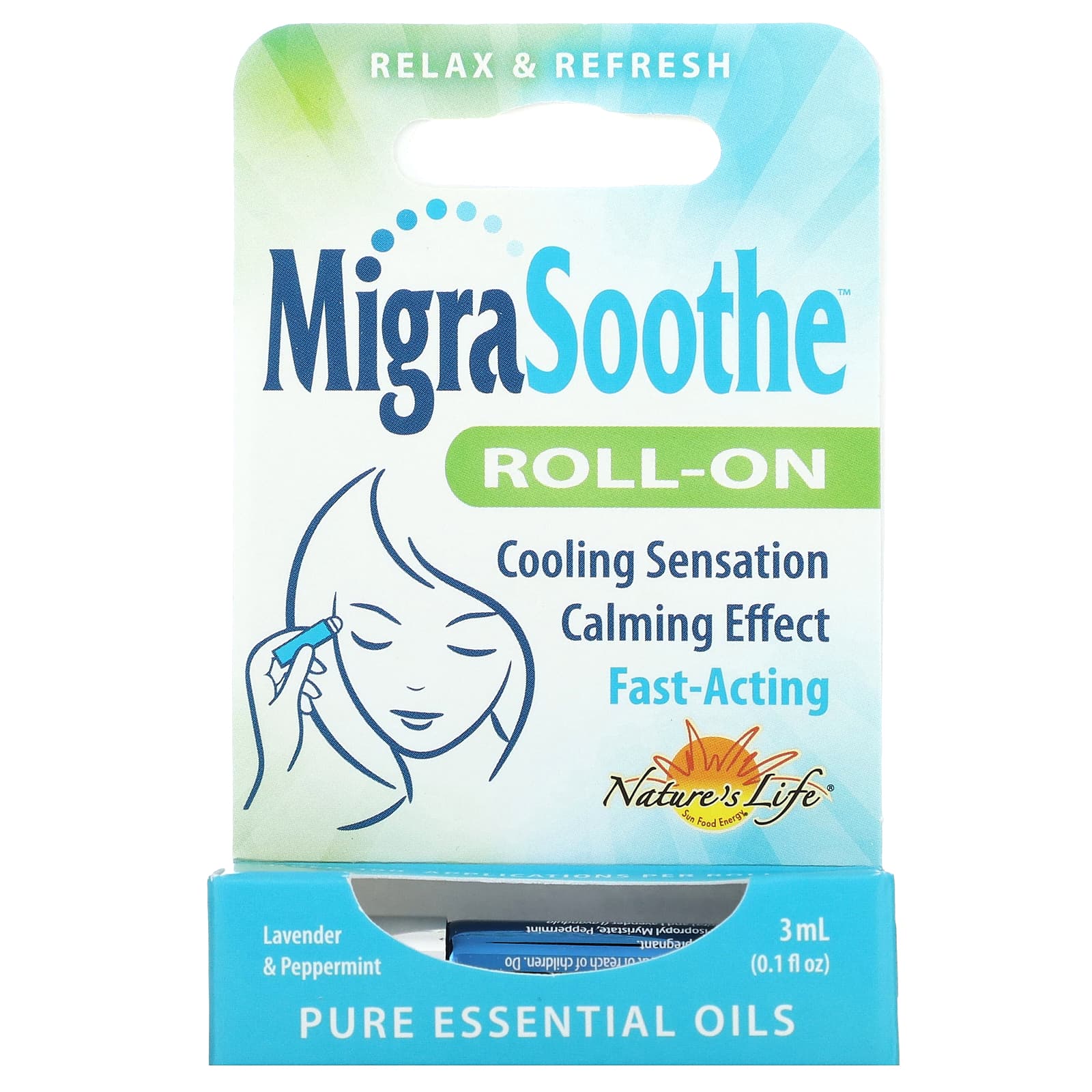 Nature's Life, MigraSoothe, шариковый аппликатор, с ароматом лаванды и перечной мяты, 3 мл (0,1 жидк. Унции)