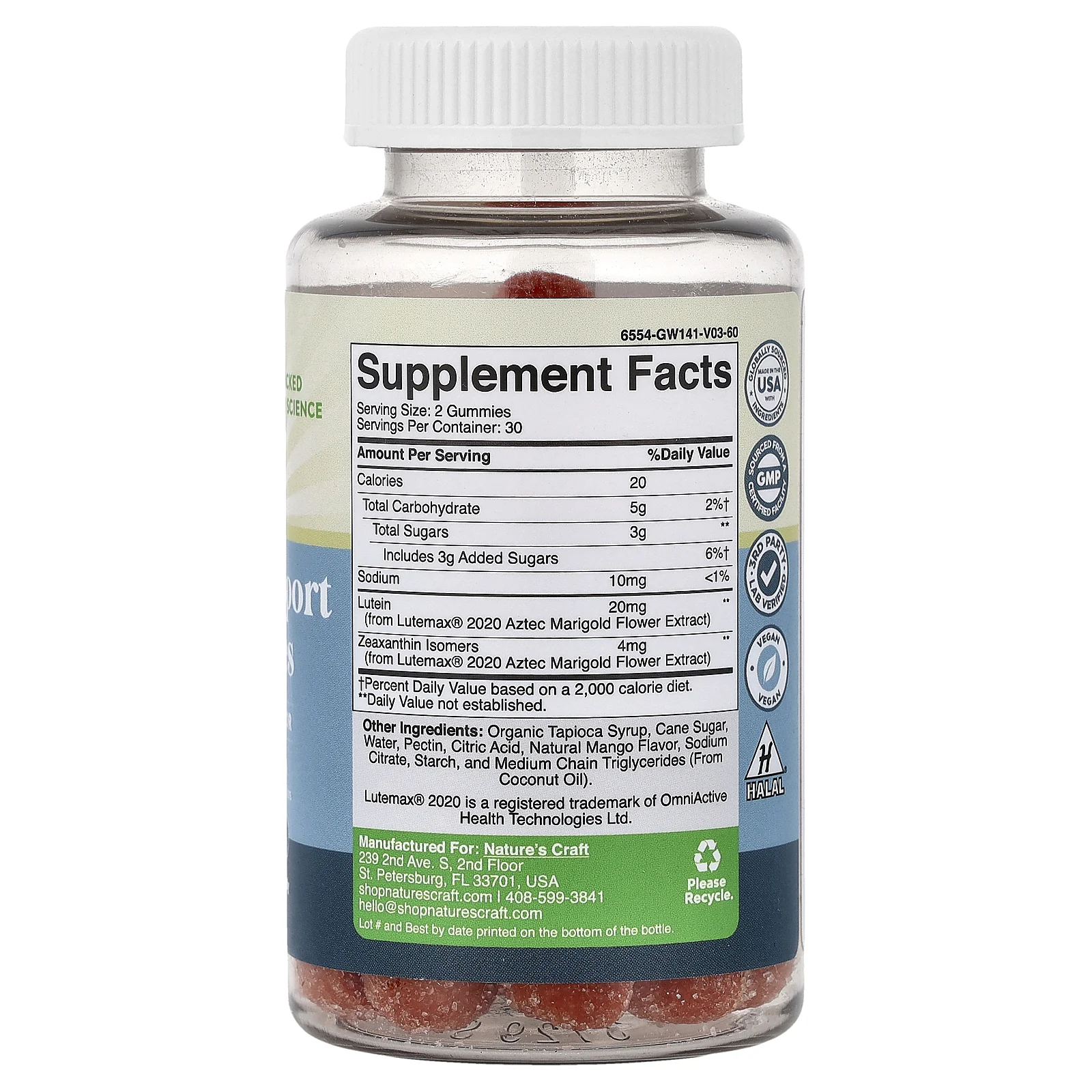 Nature's Craft, Жевательные таблетки для поддержки зрения, манго, 60 жевательных таблеток