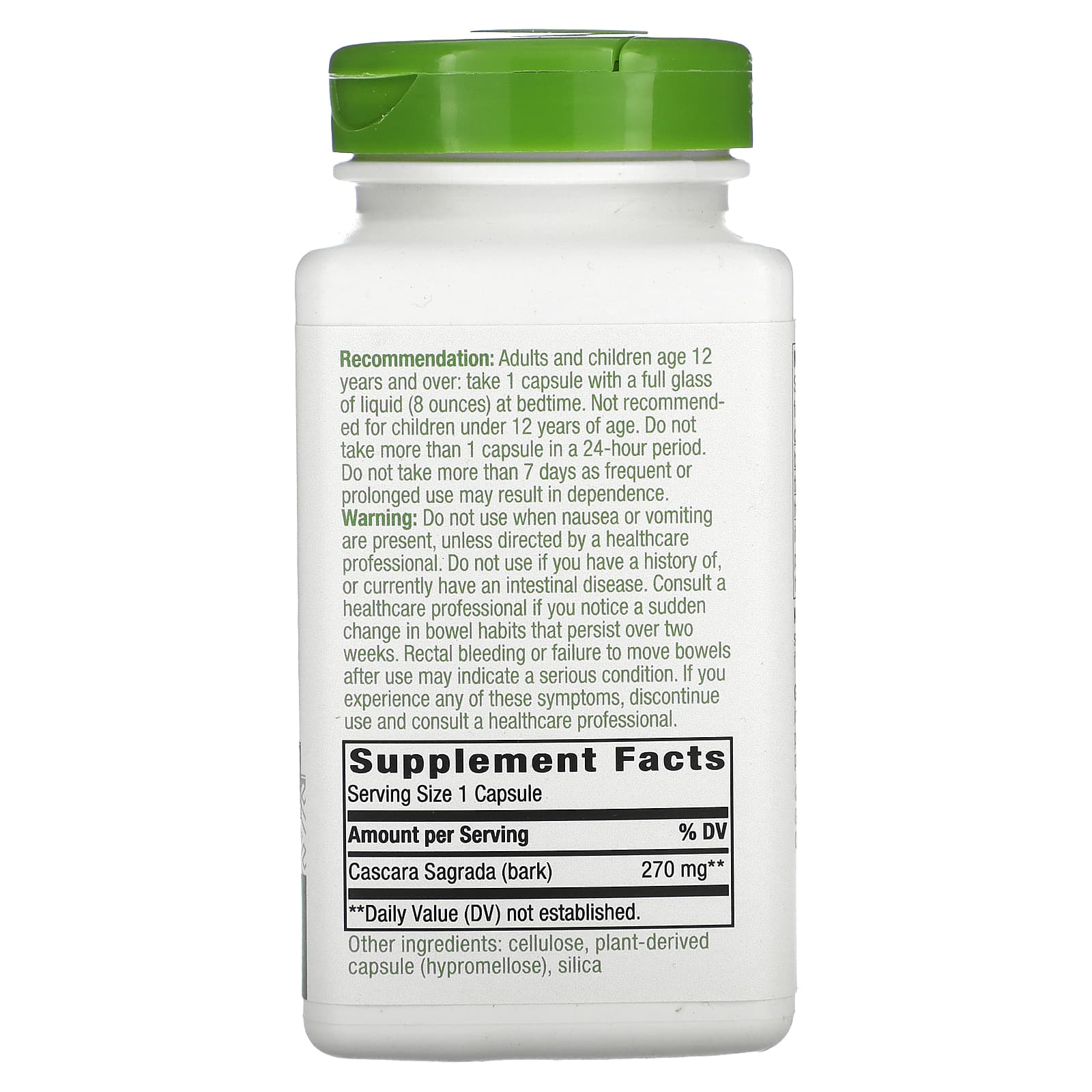 Nature's Way, каскара, 270 мг, 180 веганских капсул