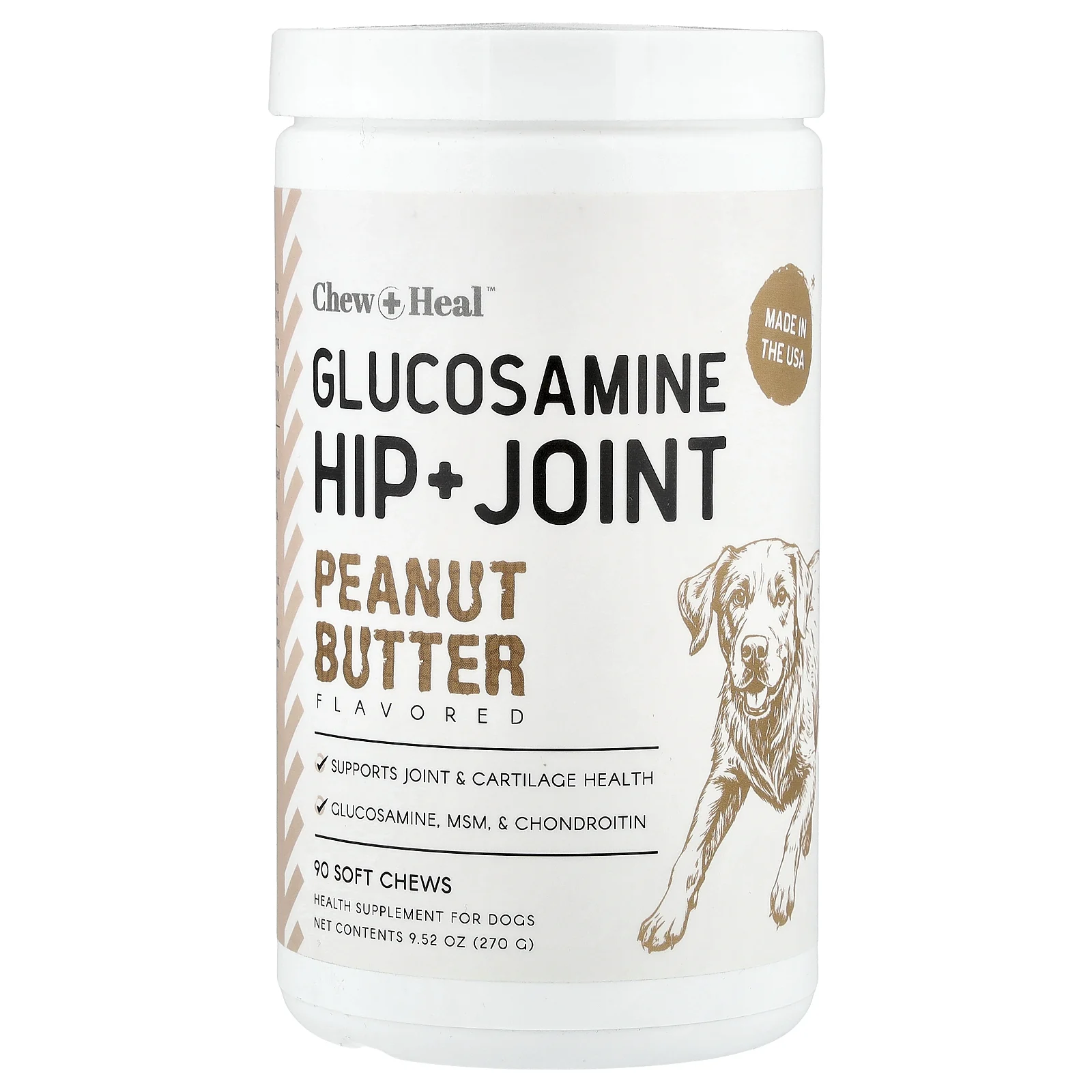 Chew + Heal, глюкозамин для бедер и суставов, для собак, арахисовое масло, 90 жевательных таблеток, 270 г (9,52 унции)