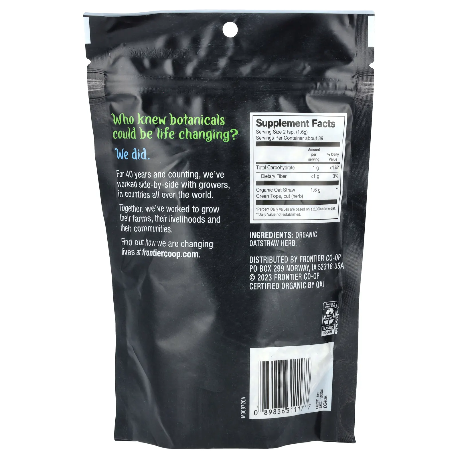 Frontier Co-op, Топы из органической зеленой овсянки, 2,19 унции (62 г)