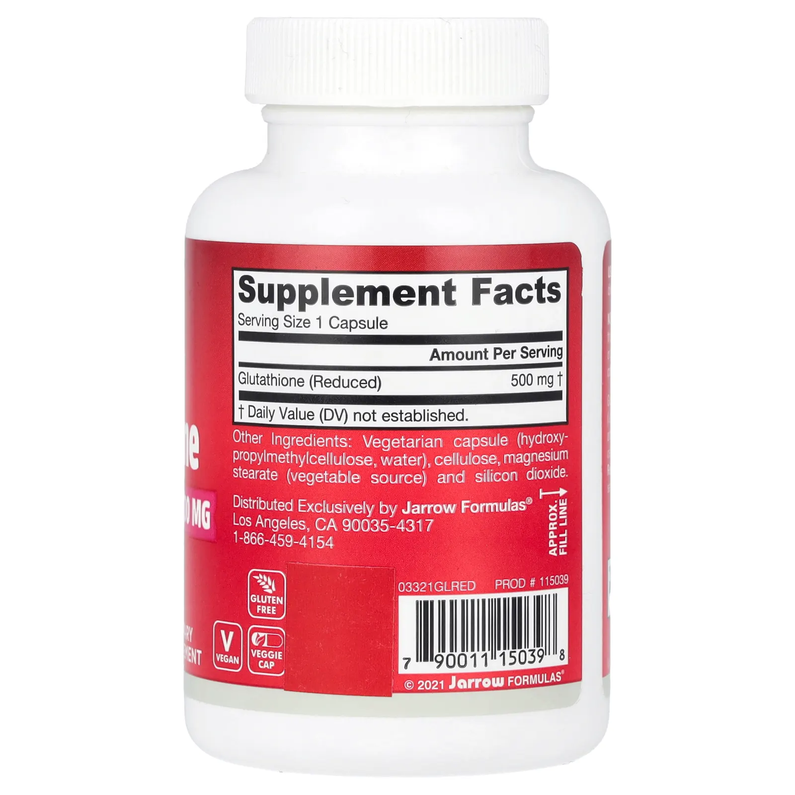 Jarrow Formulas, Веганский с пониженным содержанием глутатиона, 500 мг, 60 растительных капсул