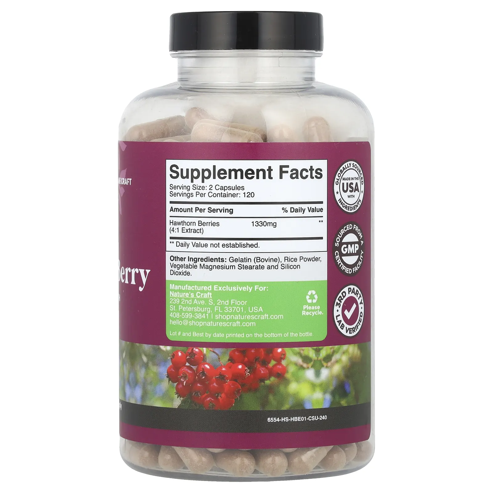 Nature's Craft, Ягоды боярышника, 240 капсул