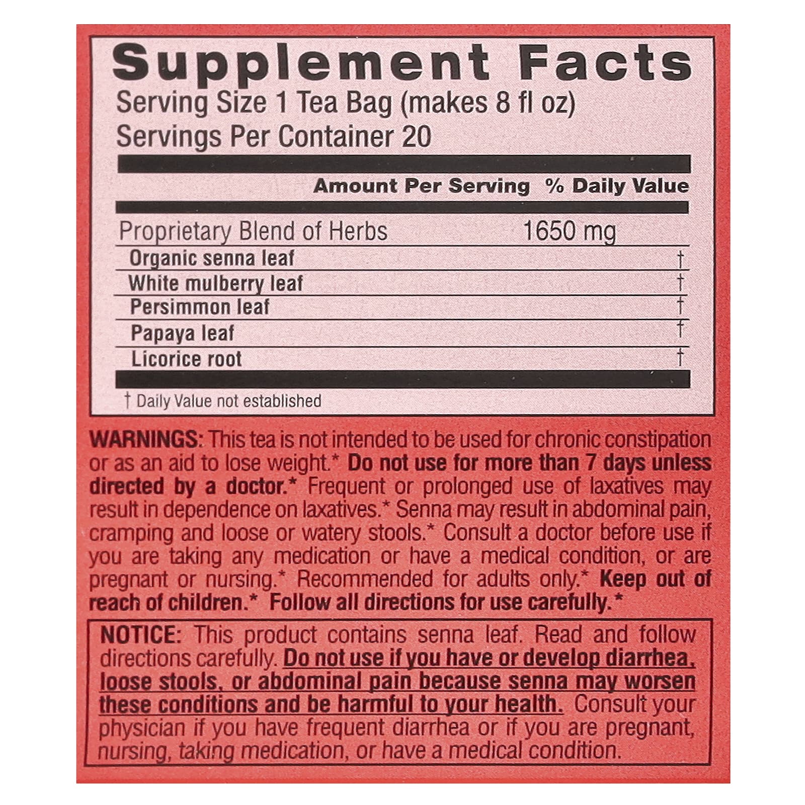 Triple Leaf Tea, Super Slim, травяной чай, без кофеина, 20 чайных пакетиков, 33 г (1,6 унции)