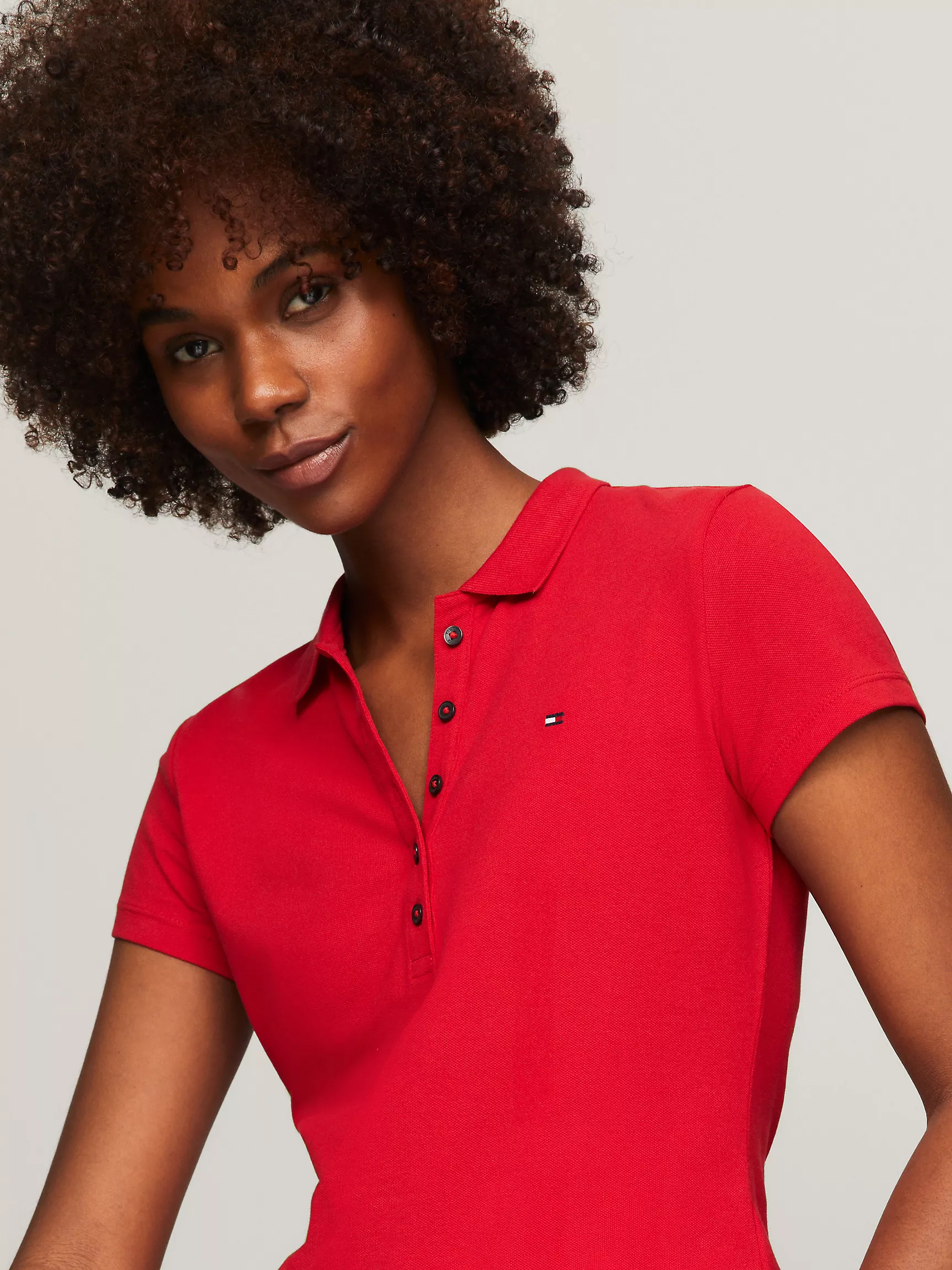 Женское поло Tommy Hilfiger, Приталенное эластичное хлопковое поло